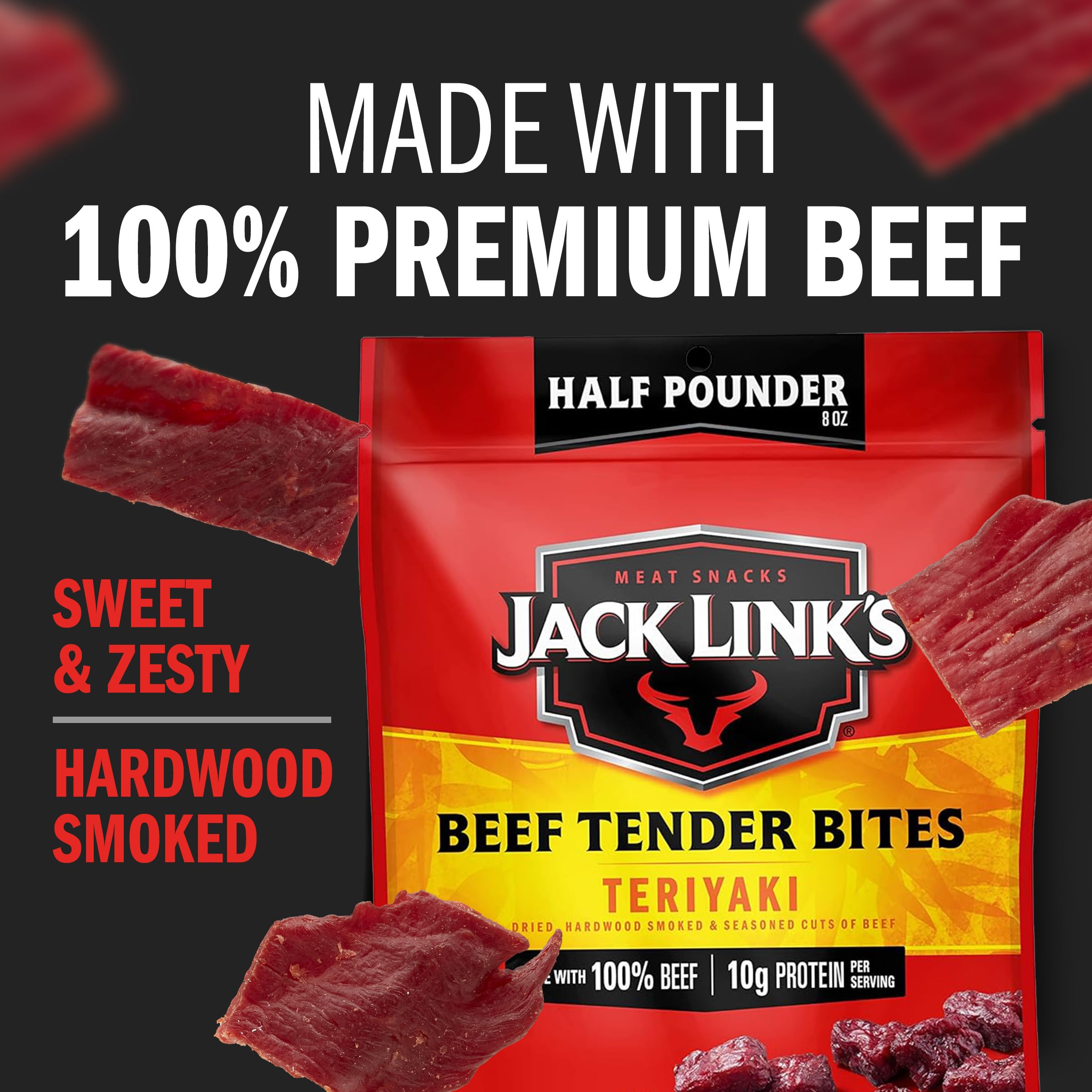 Jack Link's Beef Tender Bites, Teriyaki, Half Pounder Bag - Flavorful Meat Protein Snacks for Lunches, 10g of Protein and 70 Calories per Serving, Made with 100% Beef thumbnail 3