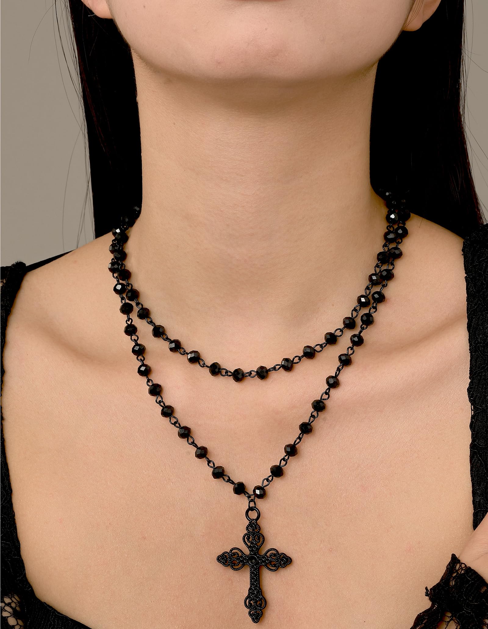 Balirek Gothic Bat Necklaces Moon  Necklaces Black Crystal Chain Halloween Black Pendant Choker Halloween Jewelry for Woman: Cross