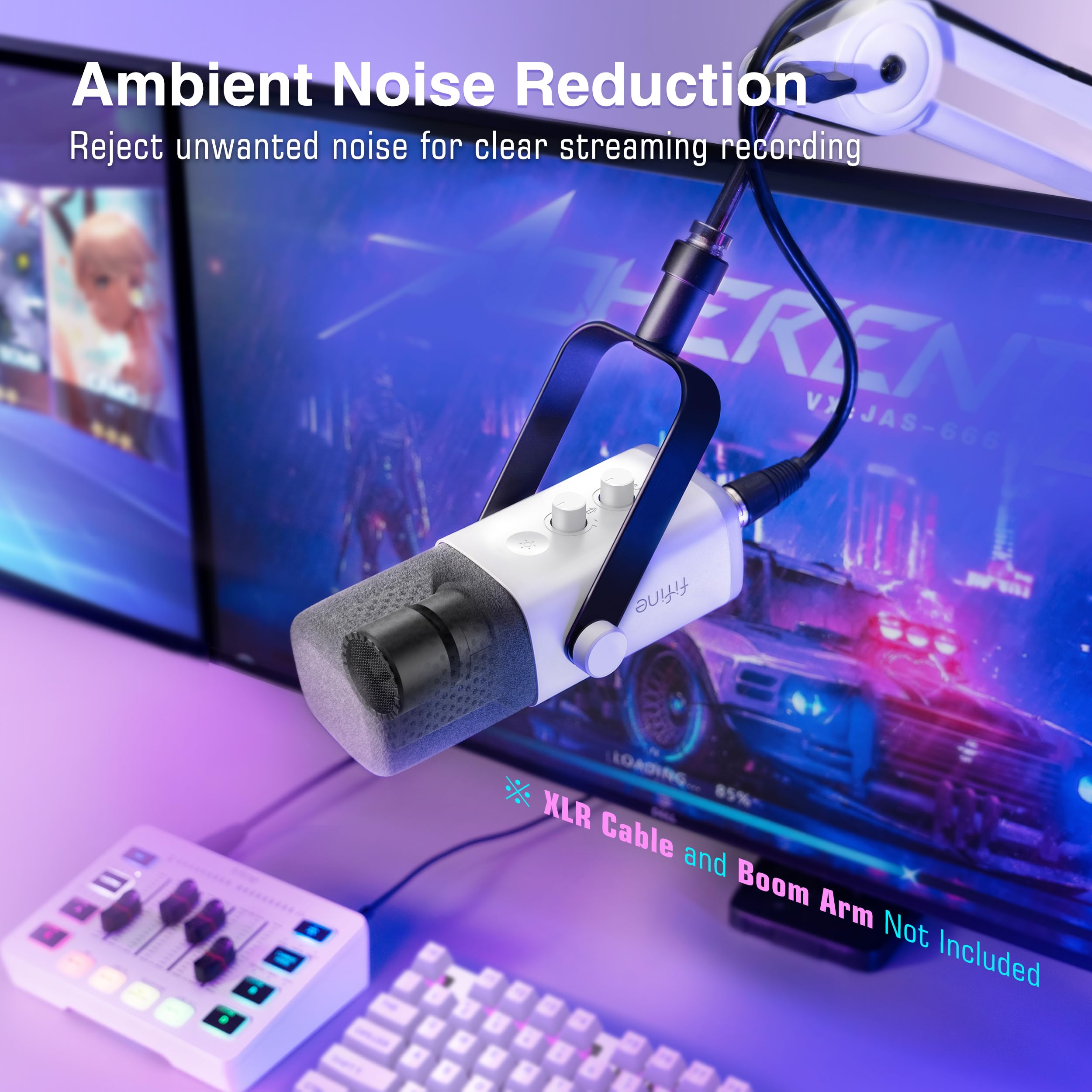 FIFINE USB/XLR Dynamic Microphone for Podcast Recording, PC Computer Gaming Streaming Mic with RGB Light, Mute Button, Headphones Jack, Desktop Stand, Vocal Mic for Singing YouTube-AmpliGame AM8 thumbnail 6