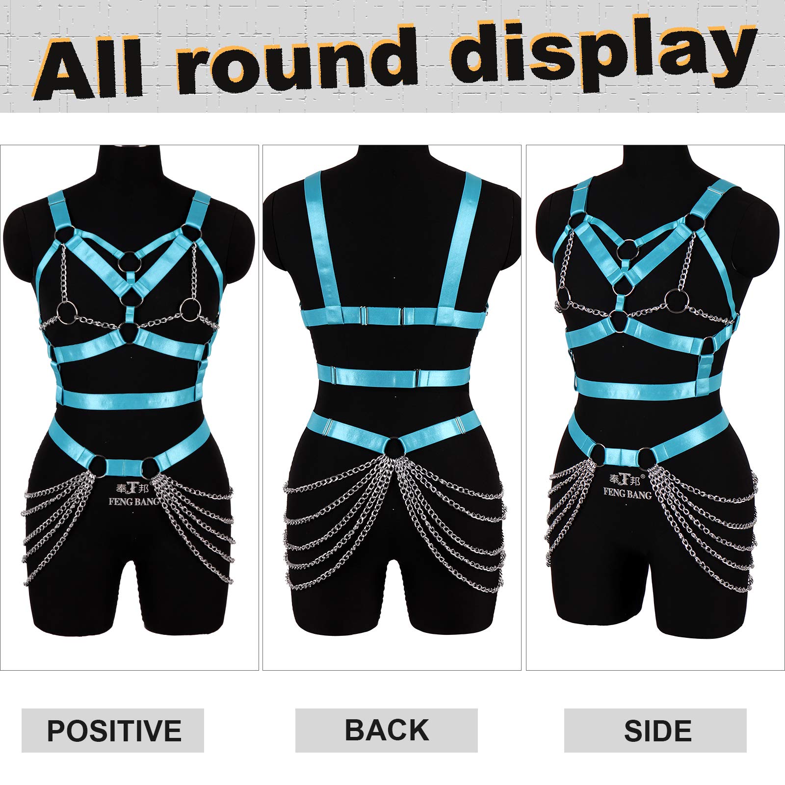 Women's Body Harness Bra Punk Garter Belt Elastic Adjustable Metal Chain Bra Dance Carnival Gothic Costume Accessories: Jade Green