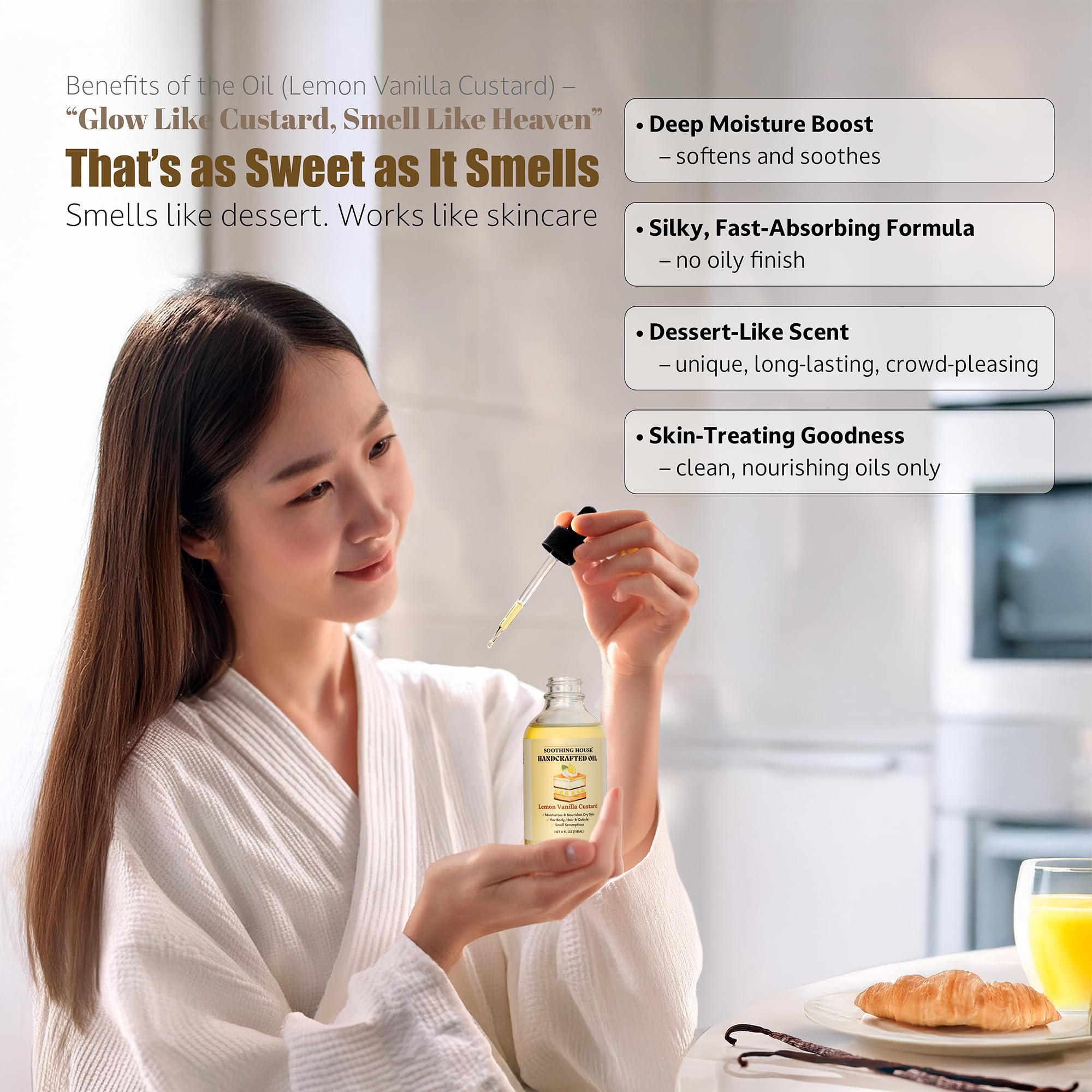 Soothing House Sweet Pineapple Body Oil - Moisturizing Body Oil for Soft, Glowing Skin with Almond & Jojoba Oil (4 fl oz): Lemon Vanilla Custard 4 Fl Oz (Pack of 1)
