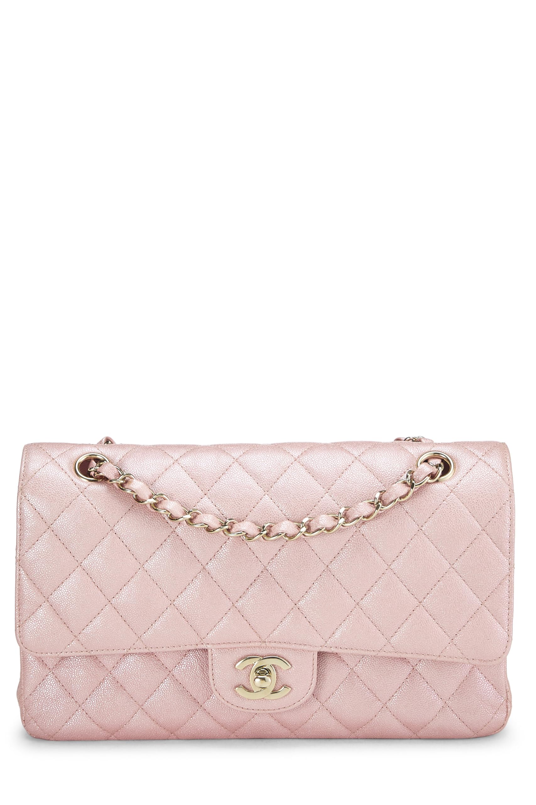 Chanel, Pre-Loved Iridescent Pink Quilted Caviar Classic Double Flap Medium, Pink: Chanel, Pre-Loved Iridescent Pink Quilted Caviar Classic Double Flap Medium, Pink