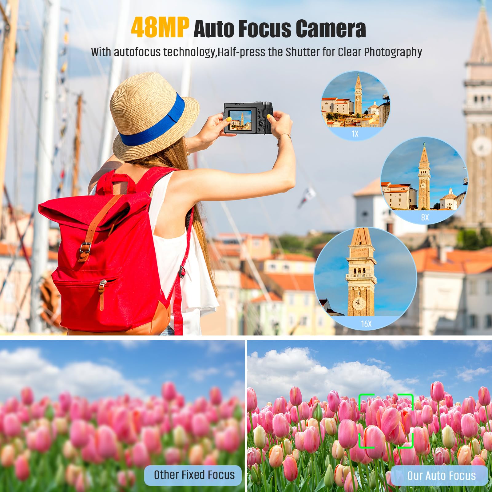 4K Digital Camera for Photography Autofocus 48MP Vlogging Camera for YouTube with 3'' 180°Flip Screen 16X Digital Zoom 4K Video Compact Travel Camera with SD Card,Flash, Anti-Shake (Black): 4K Digital Camera for Photography Autofocus 48MP Vlogging Camera for YouTube with 3'' 180°Flip Screen 16X Digital Zoom 4K Video Compact Travel Camera with SD Card,Flash, Anti-Shake (Black)