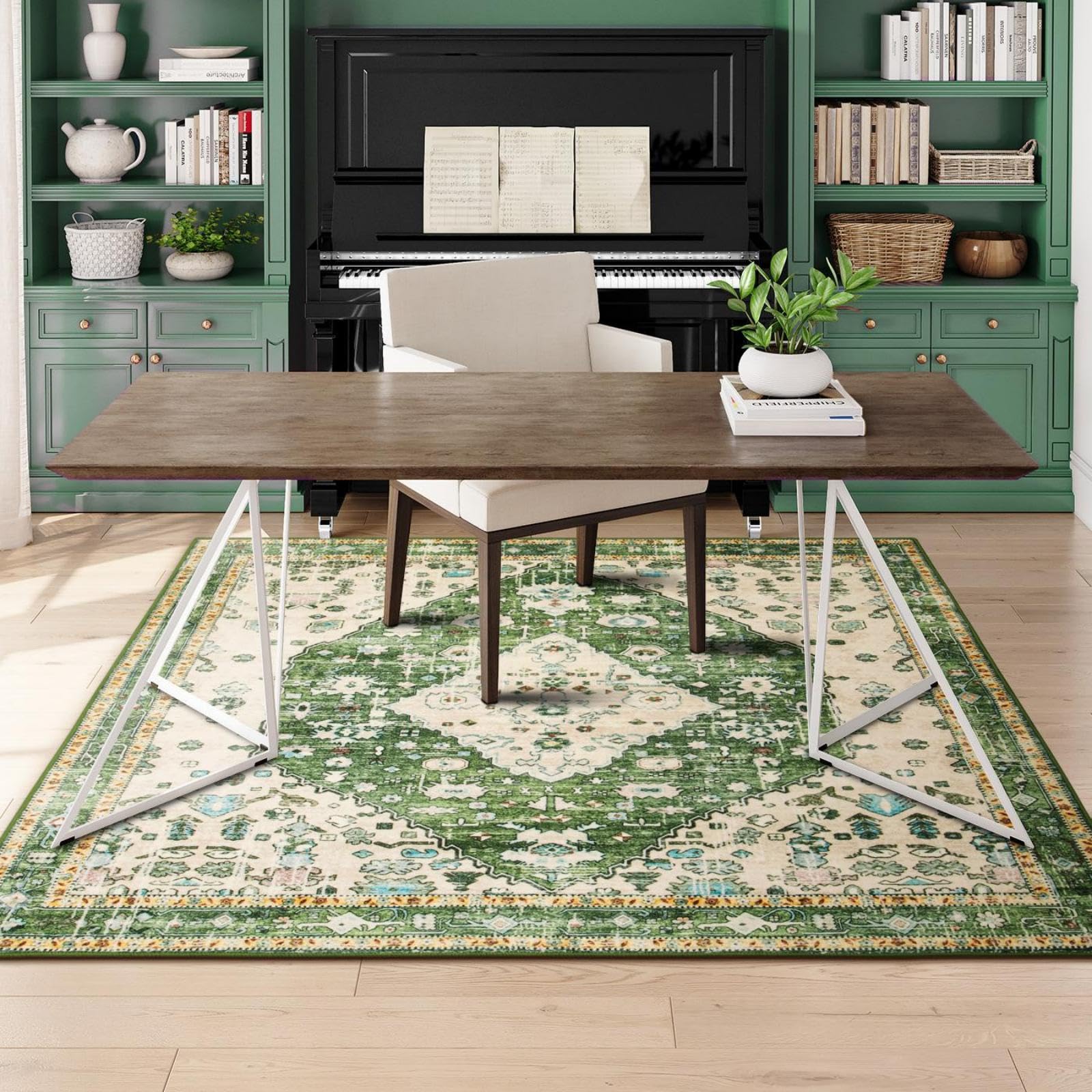 Lahome Washable Rugs 8x10 Pink Rugs for Bedroom Girls, Boho Tribal Nursery Living Room Area Rug, Vintage Large Soft Non Slip Indoor Carpet for Dorm Classroom Kids Room (8x10ft,Pink): 8&apos; x 8&apos; (Square) Green