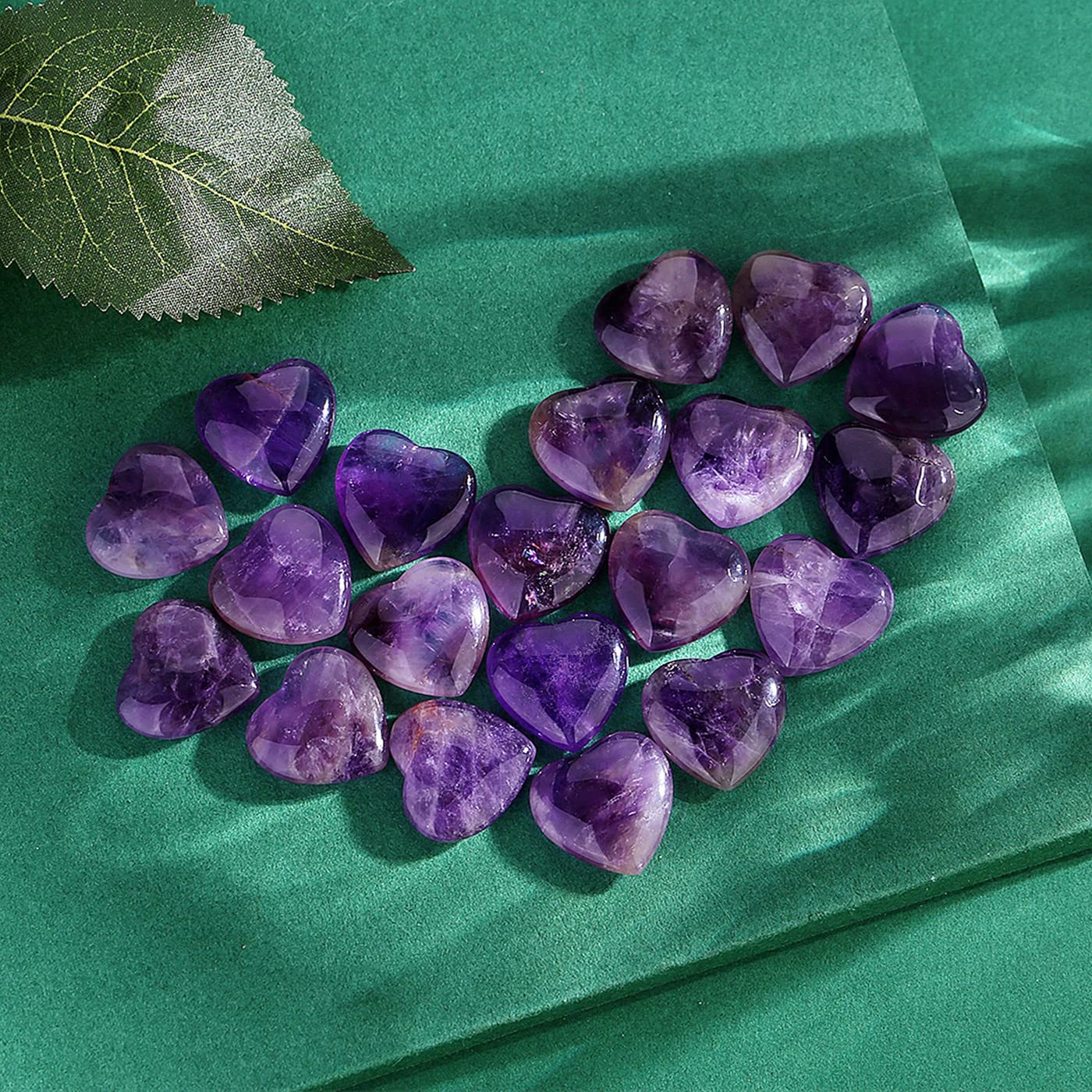 20 PCS Rose Quartz Heart Crystals Natural Crystal Polished Healing Cute Mini Pocket Stones Palm Thumb Love Gemstones Set Bulk Wholesale Reiki Energy Balancing Meditation Pink Heart Gifts for Mother Women: Amethyst - 20PCS