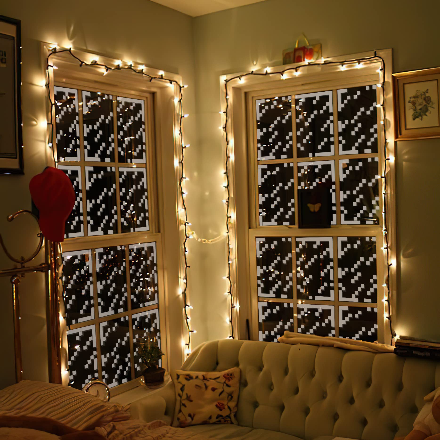 HK Studio Pixel Rainy Window Sticker Aesthetic - Pixel Art for Dorm, Game Room Decor 11" x 13" Pack 6: 6p - White Window Pixel
