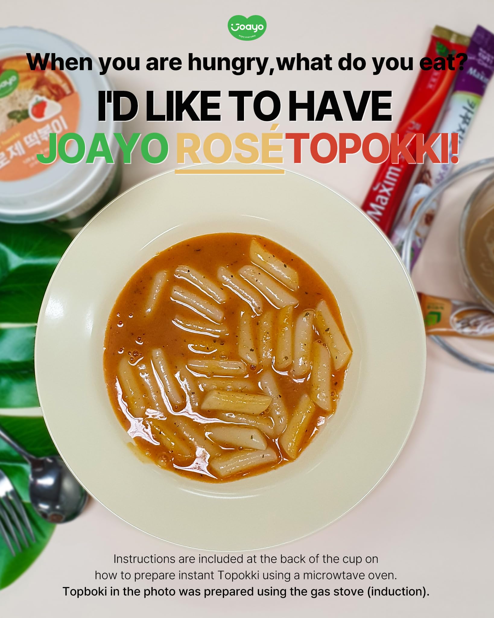JOAYO Rose Tteokbokki Rice Cakes w/Spicy & Creamy Carbonara Flavored Sauce [2-PACK] Korean Street Food Easy K-Food Instant Microwavable Snack