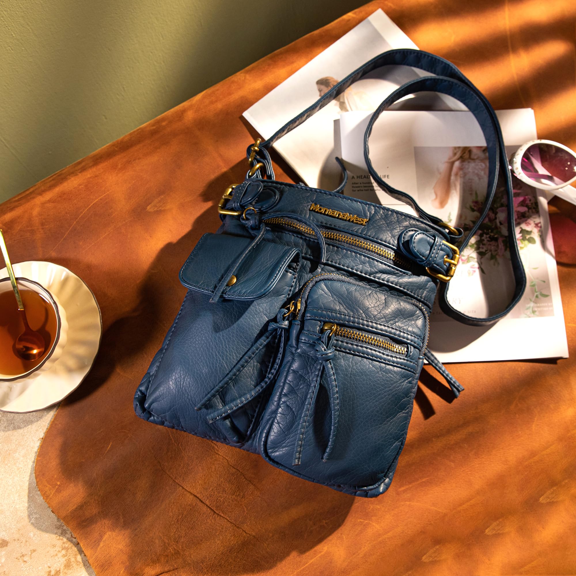 Montana West Crossbody Bag for Women Multi Pocket Shoulder Medium Travel Purses Ultra Soft Washed Leather