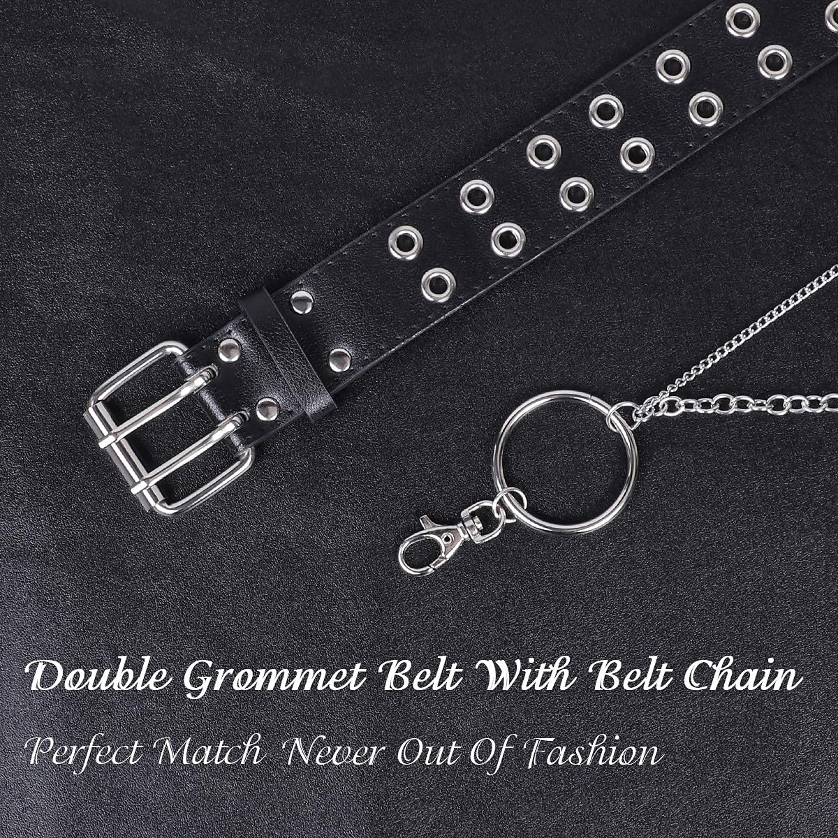 WERFORU Double Grommet Belt PU Leather Punk Belt for Women Men Jeans 2 Hole Belts 1.5 Wide: WERFORU Double Grommet Belt PU Leather Punk Belt for Women Men Jeans 2 Hole Belts 1.5 Wide