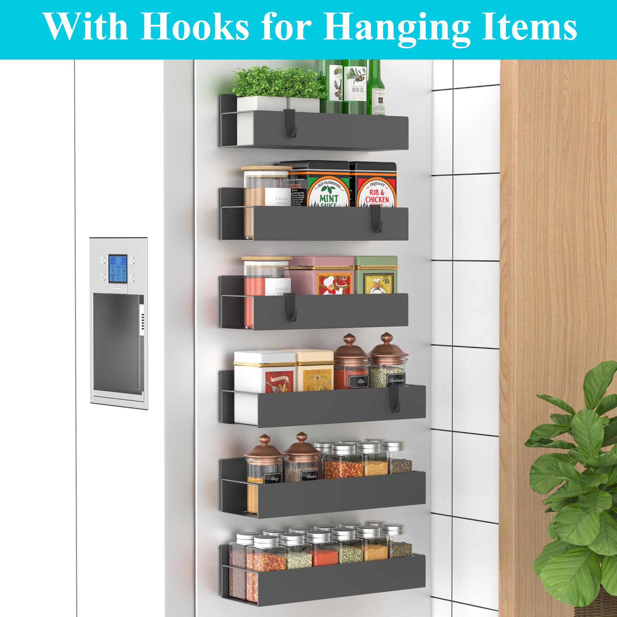 HuggieGems 6 Pack Magnetic Spice Storage Rack Organizer for Refrigerator and Oven, Red Fridge Organizers and Storage