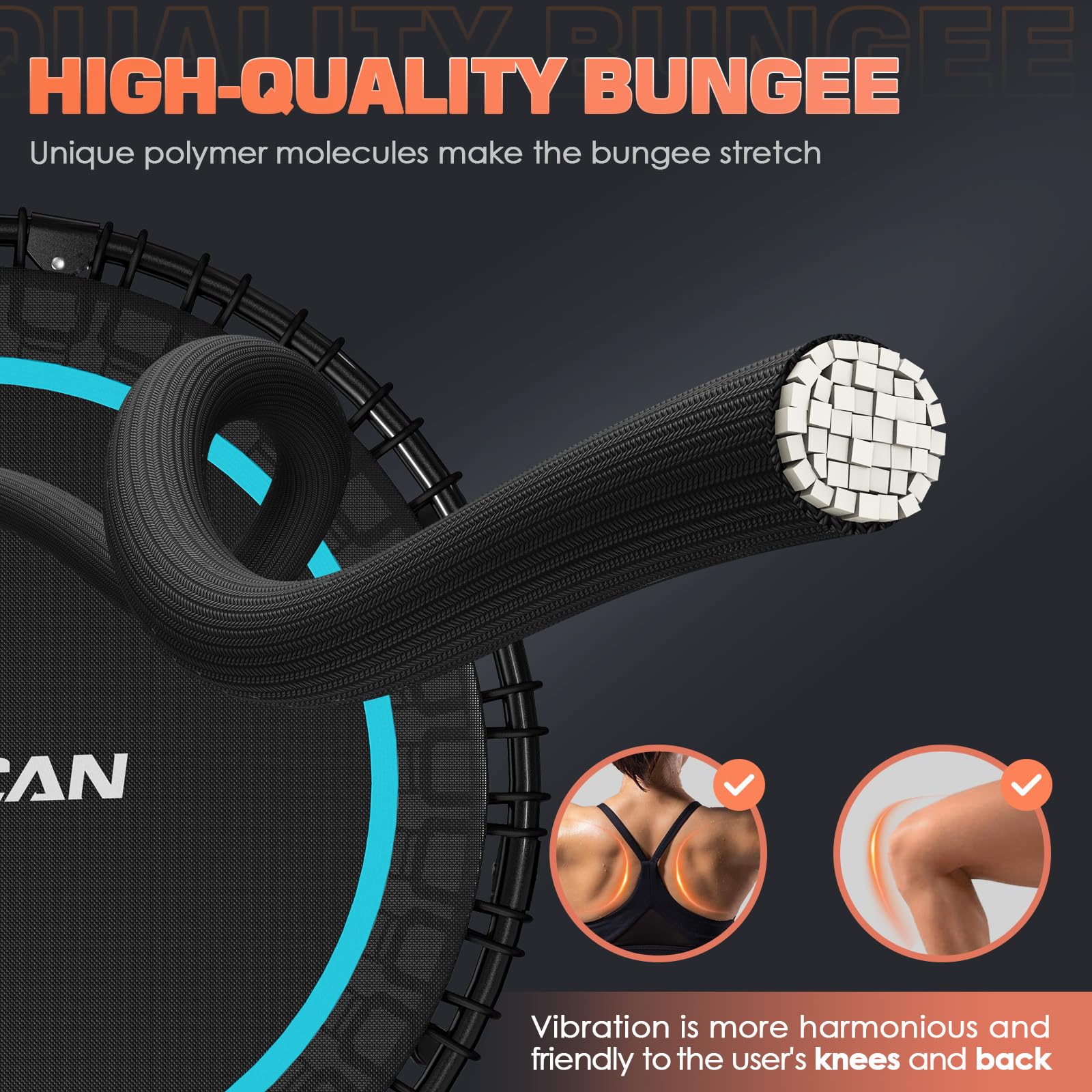 BCAN 450/550 LBS Foldable Mini Trampoline, 40"/48" Fitness Trampoline with Bungees, U Shape Adjustable Foam Handle, Stable & Quiet Exercise Rebounder for Adults Indoor/Outdoor Workout: 40IN 40-BLUE