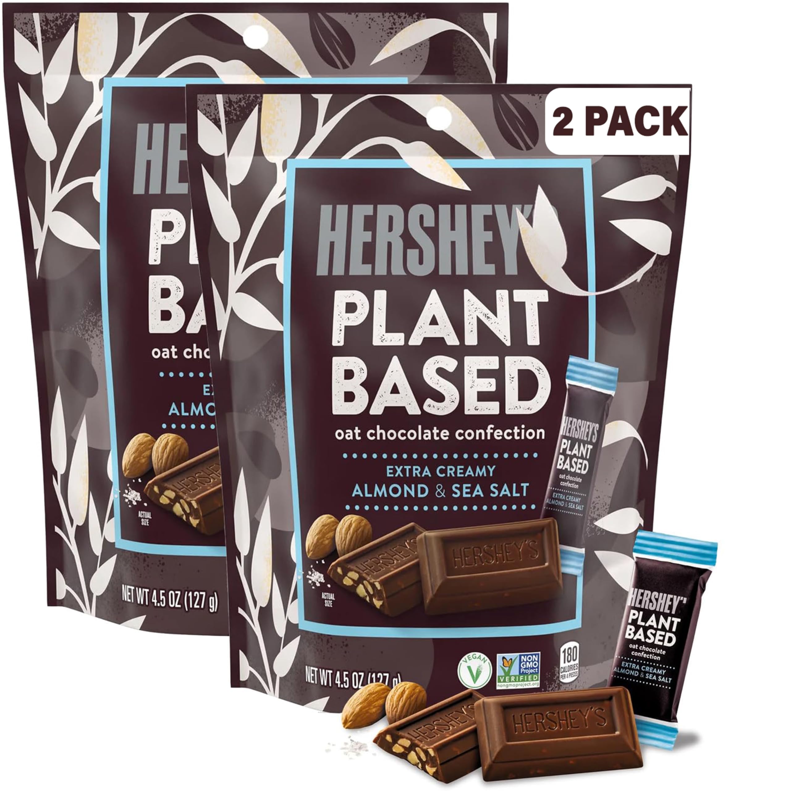 Plant-Based Miniature Oat Chocolate Candy - 2 Pack Vegan, Extra Creamy with Almond and Sea Salt, Individually Wrapped Candies: Plant-Based Miniature Oat Chocolate Candy - 2 Pack Vegan, Extra Creamy with Almond and Sea Salt, Individually Wrapped Candies