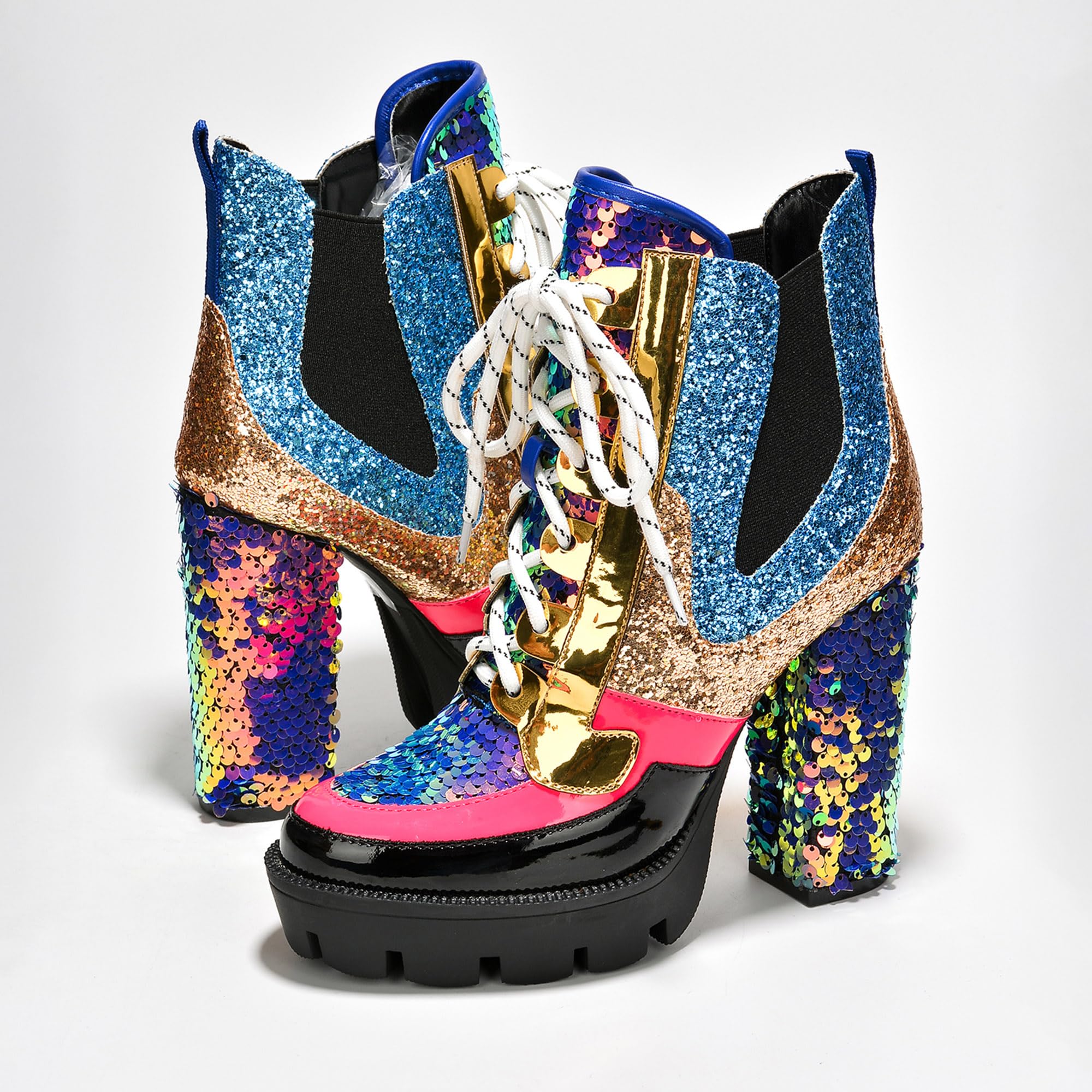 Women's Rhinestone Cowboy Booties - Western Ankle Boots with Pointed Toe, Block Heel & Lace-Up Design for Casual Dress or Party | Stylish Comfortable Short Booties (Nell)
