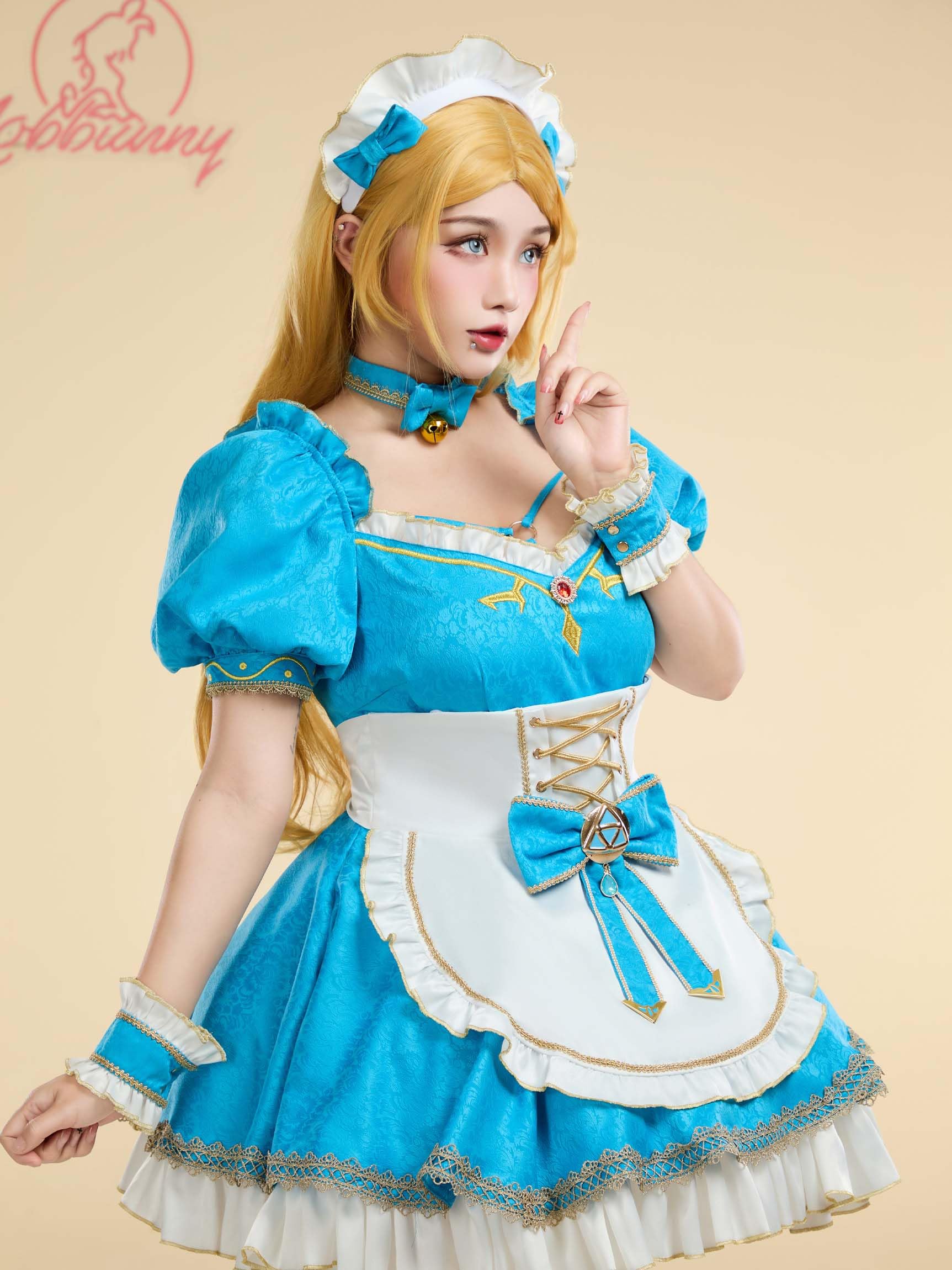 Mobbunny Women's Princess Cosplay Costume Maid Costume Dress Anime Blue Cosplay Dress with Apron Sleeves: Small
