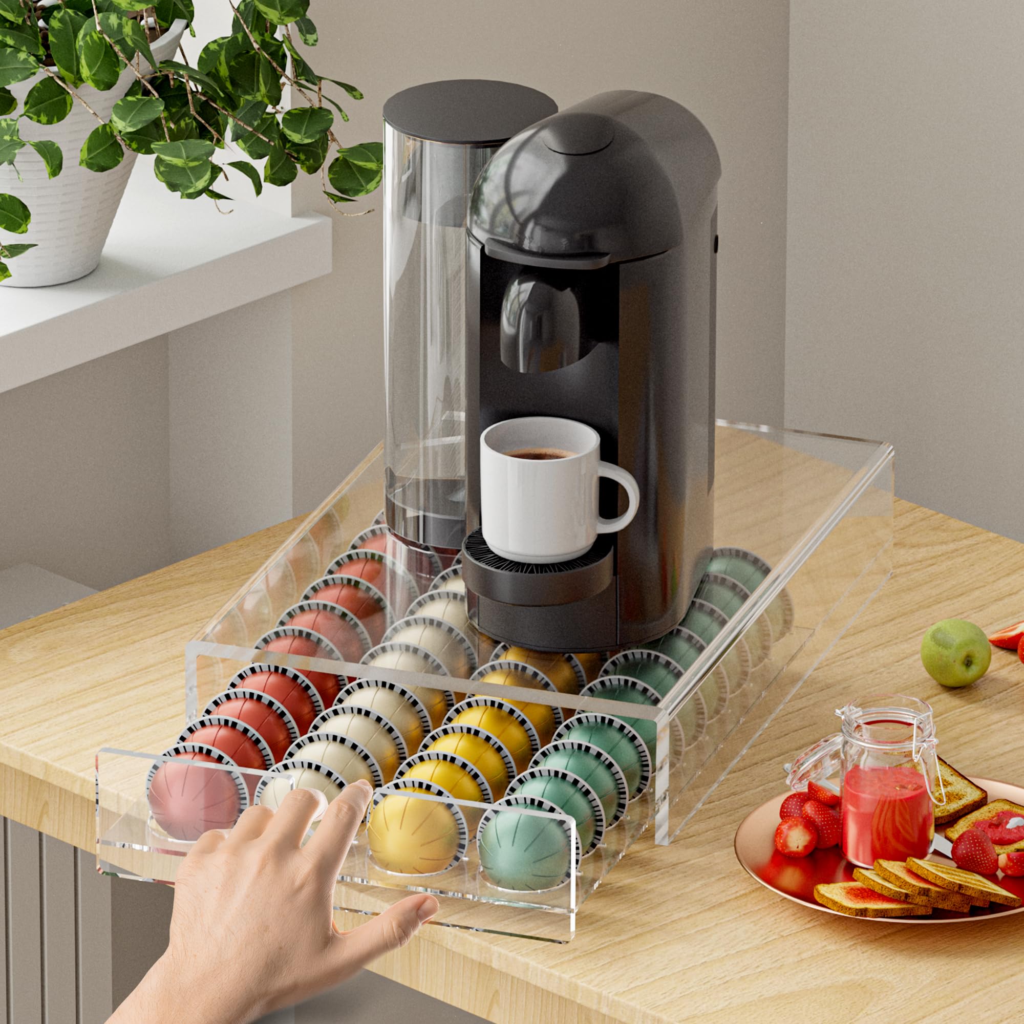 Acrylic Coffee Pod Organizer for Nespresso Vertuo Pod Holder 40 Pods Clear Vertuo Pod Storage Drawer thumbnail 3
