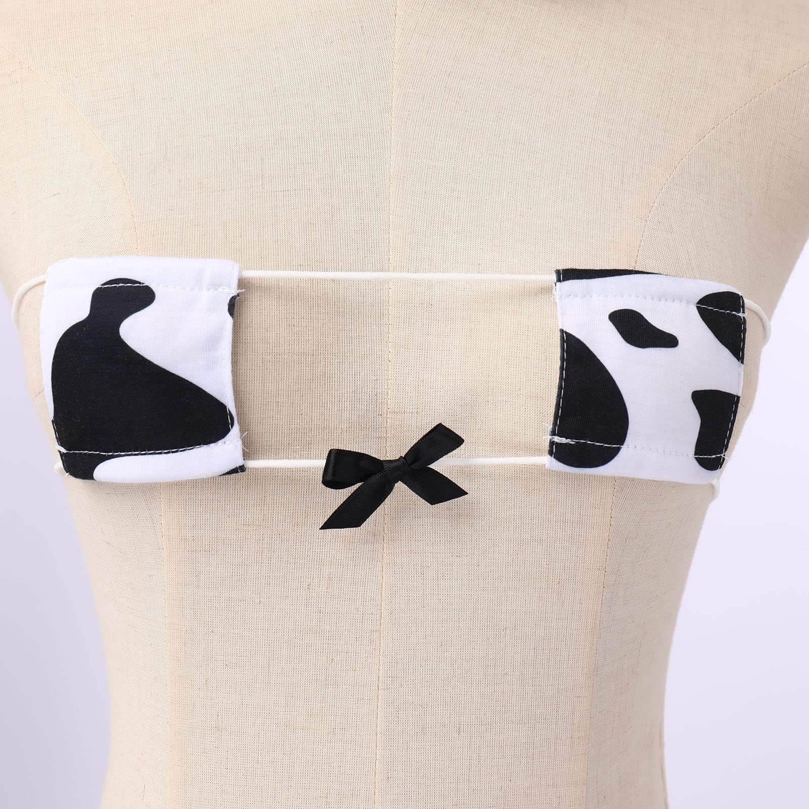 FYMNSI Women Sexy Milk Cow Lingerie Set Anime Maid Cosplay Costume Mini Bikini Bra Bodysuit with Bell Choker Stockings Outfit: White Cow Micro Bikini
