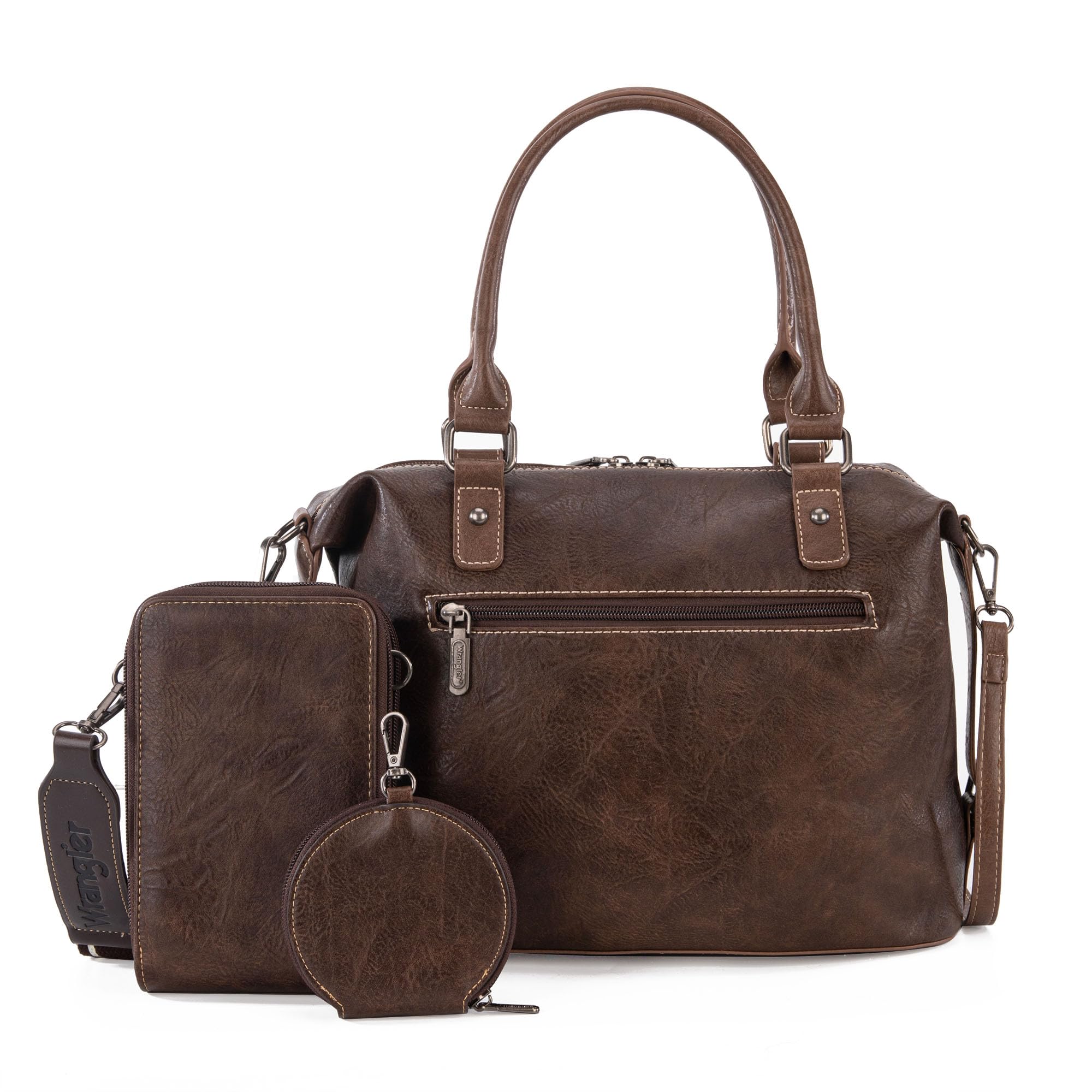 Wrangler 3Pcs Doctor Bag Sets for Women Top-handle Satchel Bag with Cell Phone Handbag and Coin Purse: Eye-catching Coffee