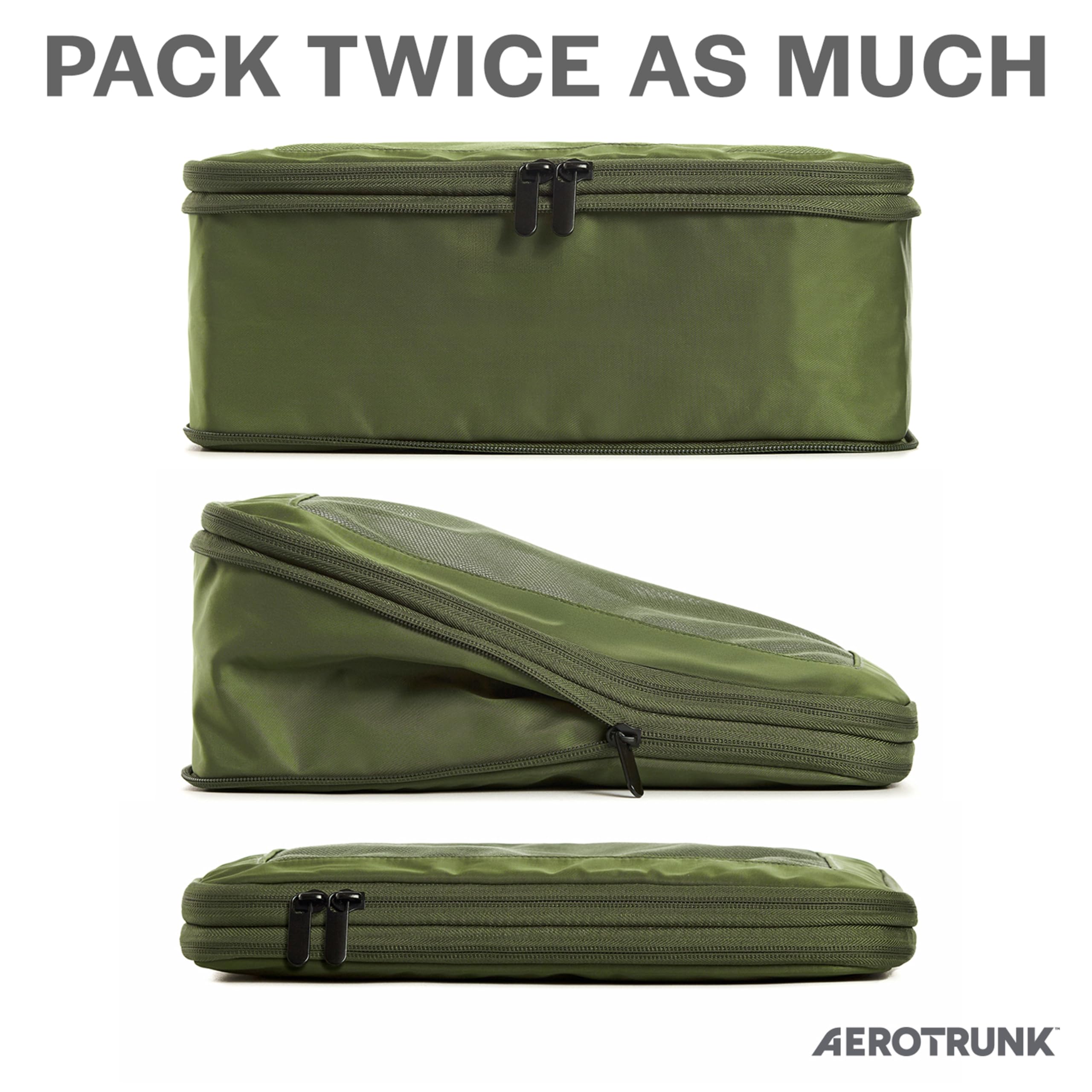 Aerotrunk Compression Packing Cubes for Travel - Luggage Organizer Bags - Double Zipper Packing Cubes for Suitcases (6-Pack, Dark Grey): 6-Pack Olive