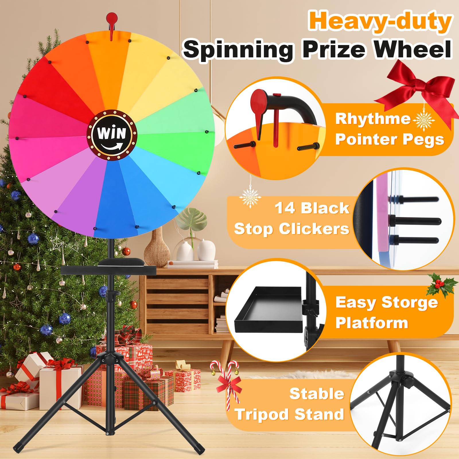 GADFISH 24-inch Spinning Prize Wheel, Ajustable 37"-65" Height Spin Doodle Game Spinner, Storable Prize Wheel Spinner with Stand, Wheel of Fortune Game, 14 Colors