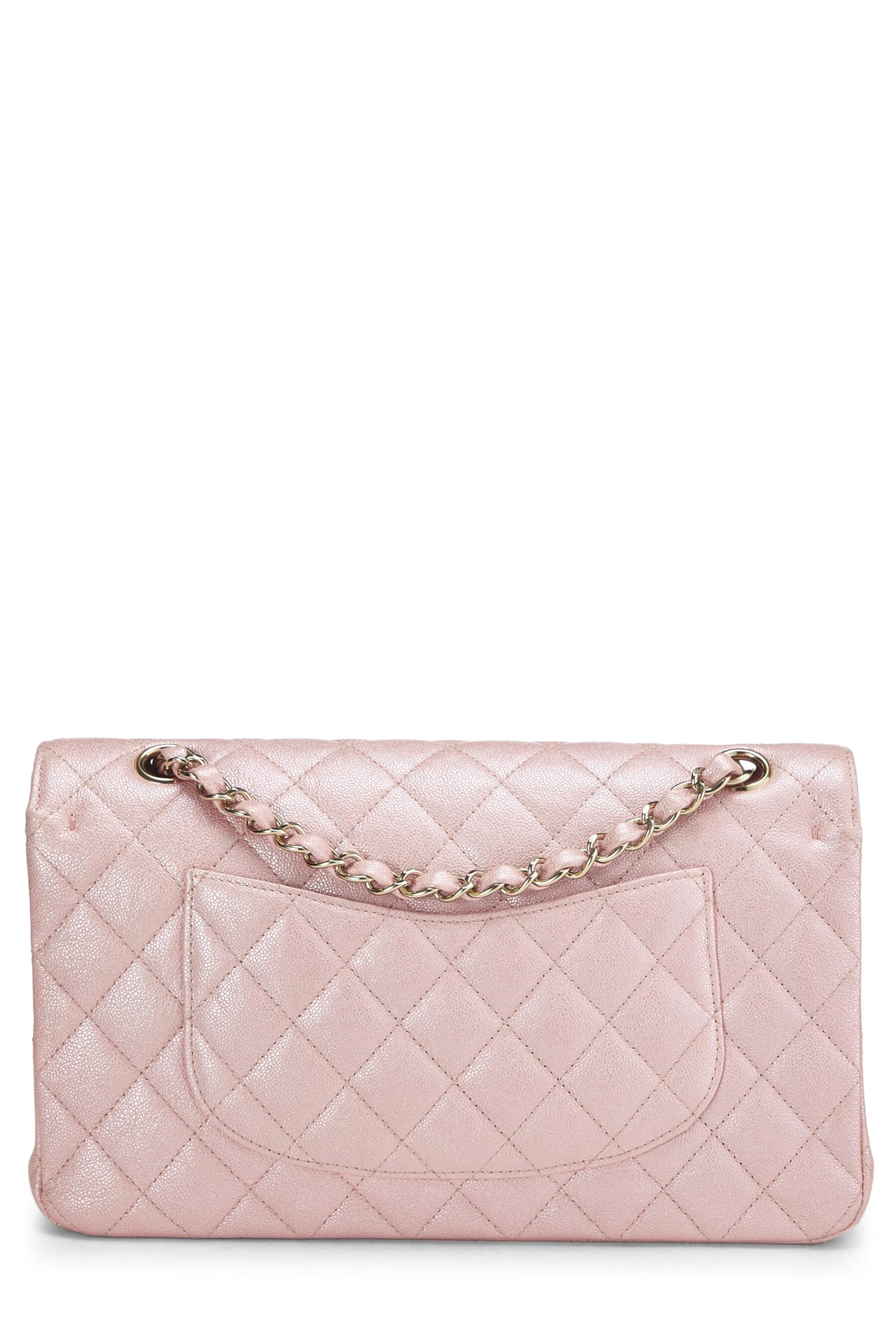 Chanel, Pre-Loved Iridescent Pink Quilted Caviar Classic Double Flap Medium, Pink: Chanel, Pre-Loved Iridescent Pink Quilted Caviar Classic Double Flap Medium, Pink