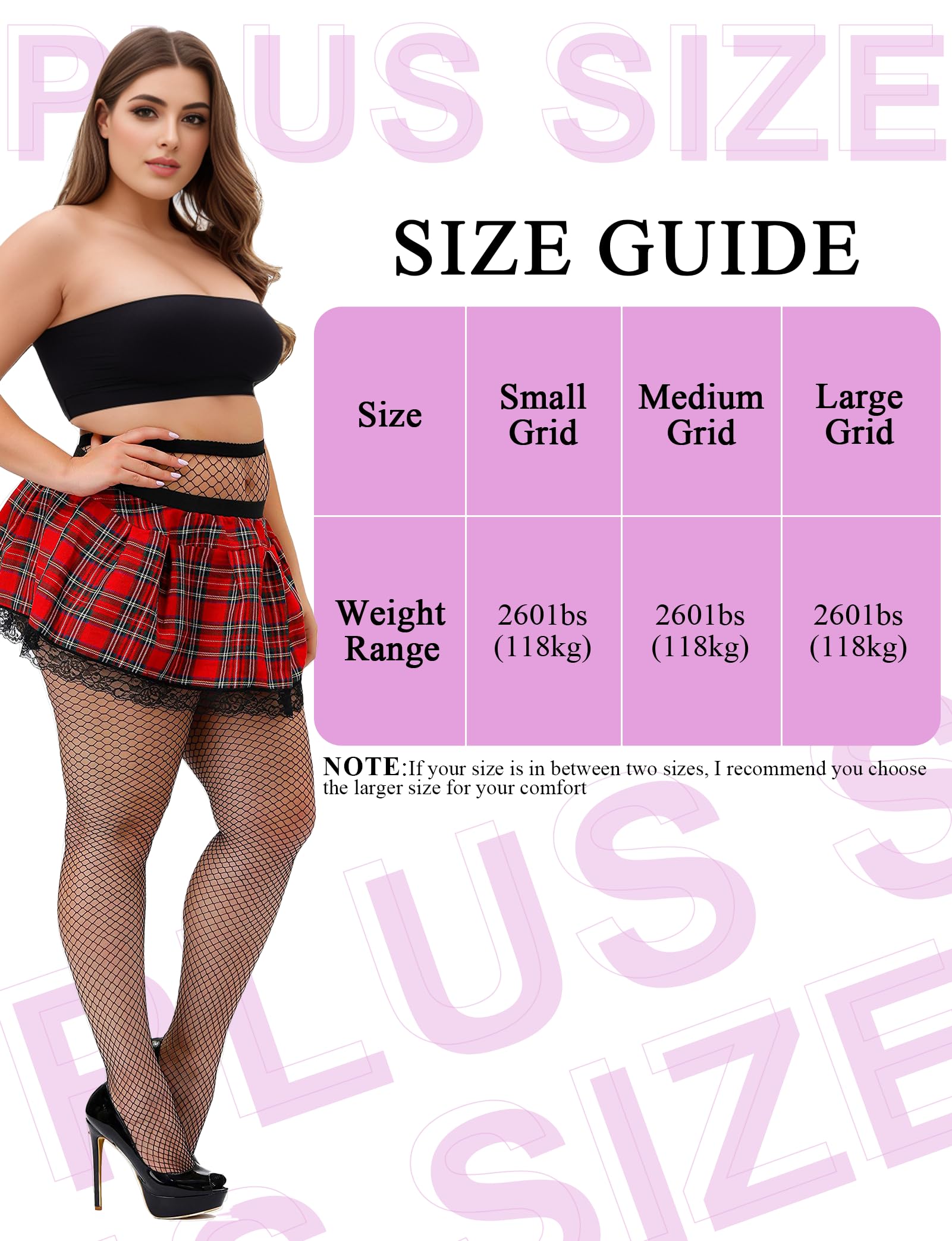 Buauty Plus Size Fishnet Stockings for Women - 3 Pairs Sexy Fishnets Tights, Halloween Fish Net Stockings,Gothic Clothes thumbnail 4