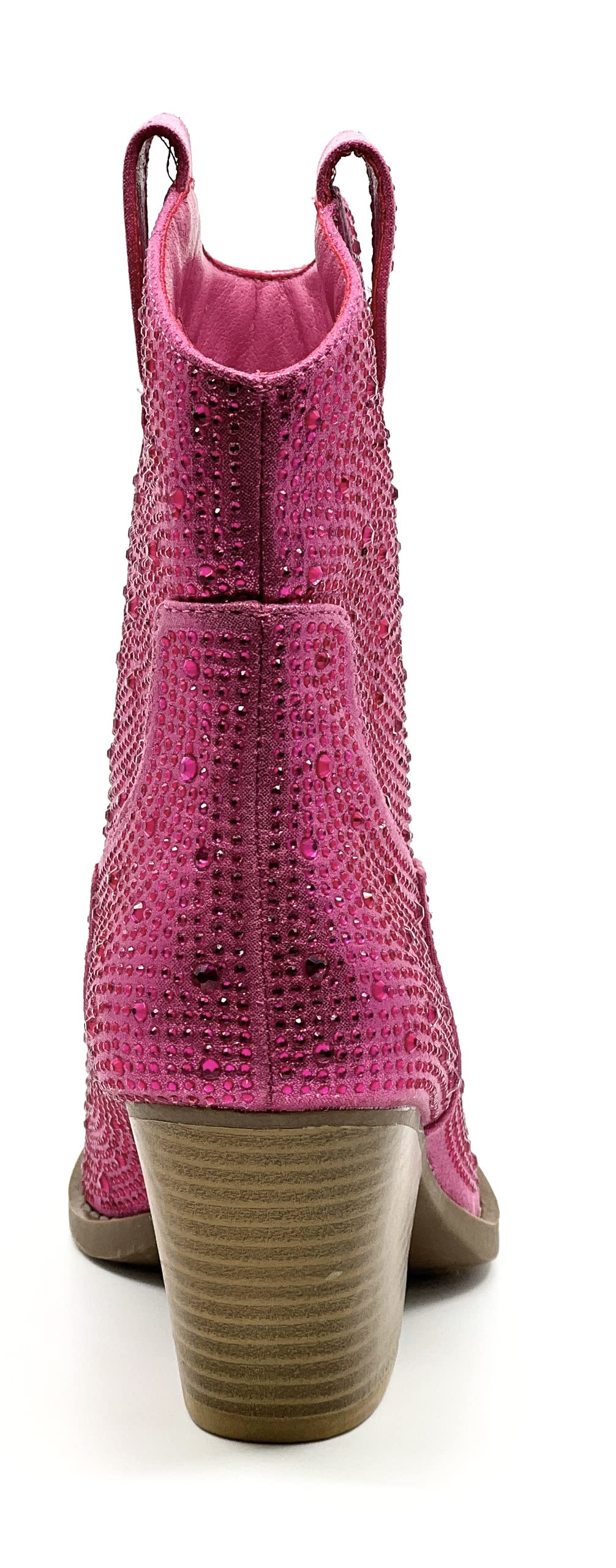 Women's Rhinestone Block Heel Mid Calf Short Ankle Booties Knee High Boots: 6 Fuchsia Rhinestone