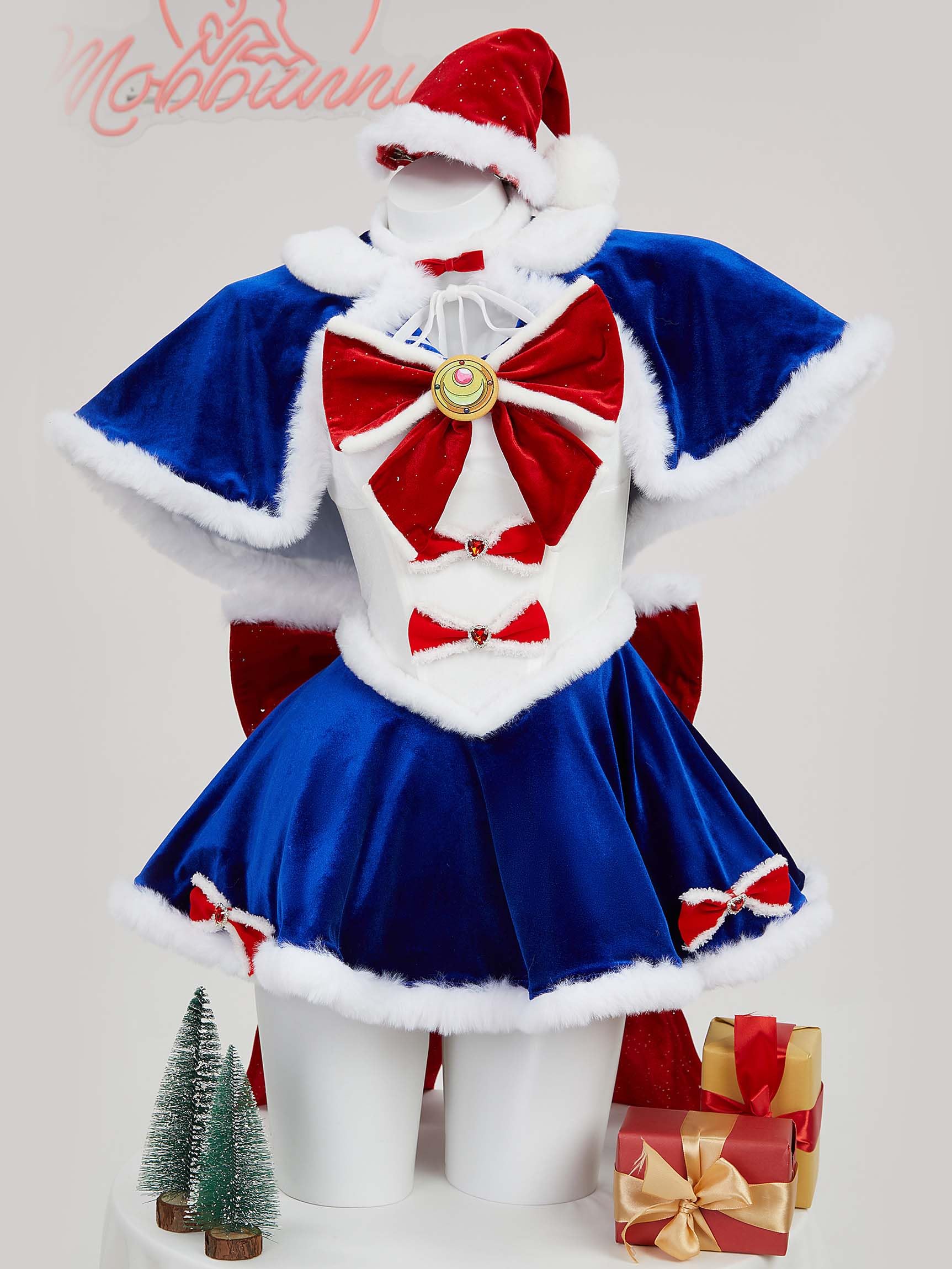 Mobbunny Women Anime Cosplay Costume Blue School Fluffy Dress Valentine's Day JK Uniform Outfit with Cape: Large