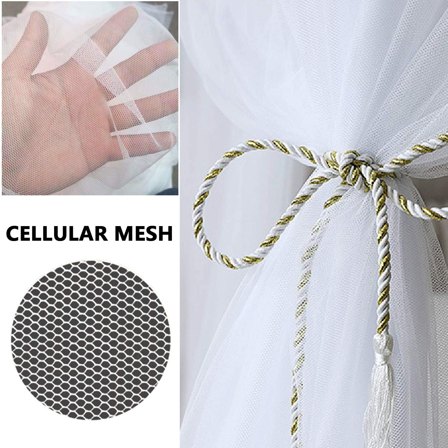Bed Canopy with LED Star Lights, Canopy Bed Curtain with RGB Color Changing String Lights with Smart App Control Remote for Princess Girls Bedroom, Suggested for Twin Full Queen King Bed: White