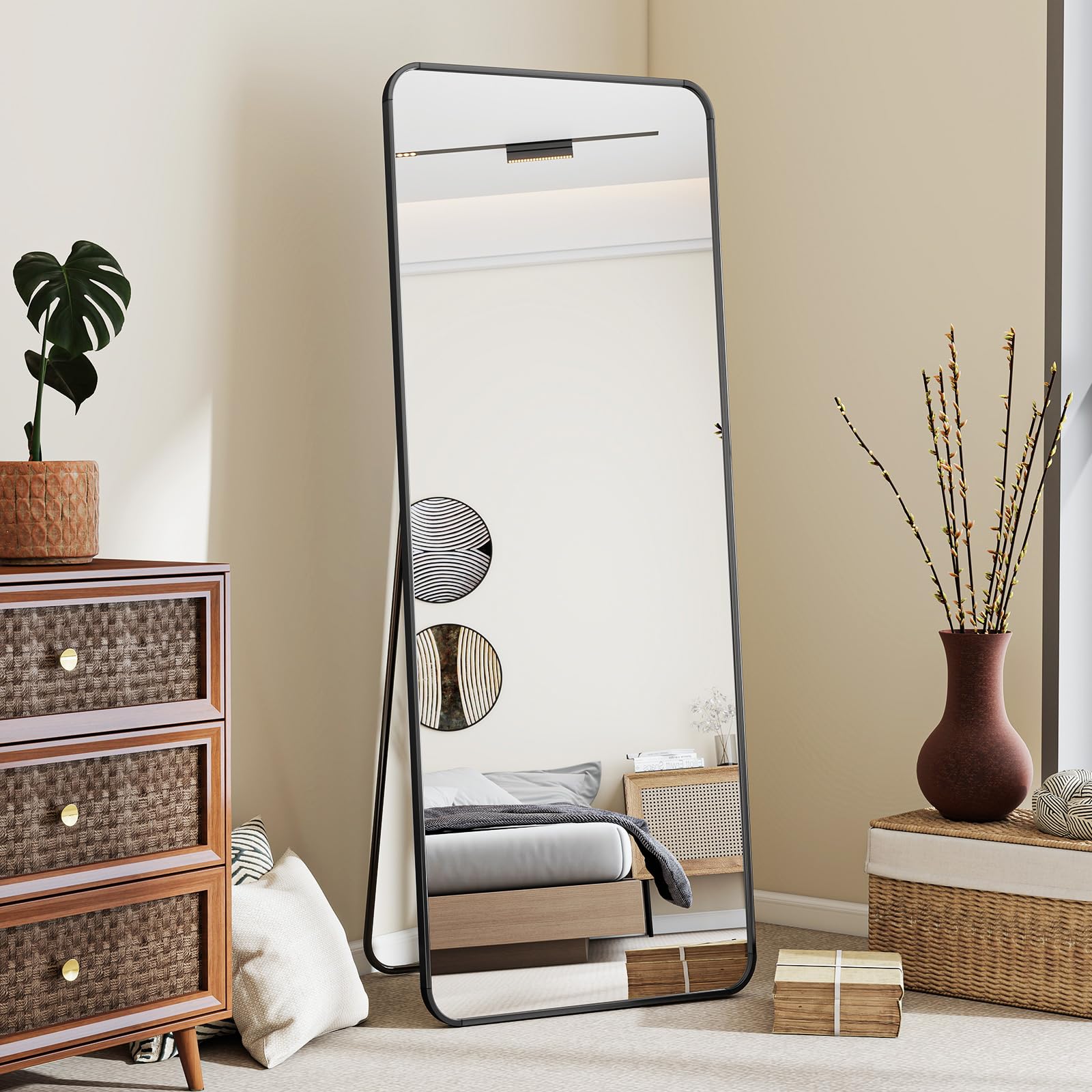 BEAUTYPEAK Black Full Length Mirror, 56"x21" Rounded Corner Floor Mirror Standing Hanging or Leaning Against Wall, Suitable for Bedroom or Dressing Room: 56"L x 21"W Black