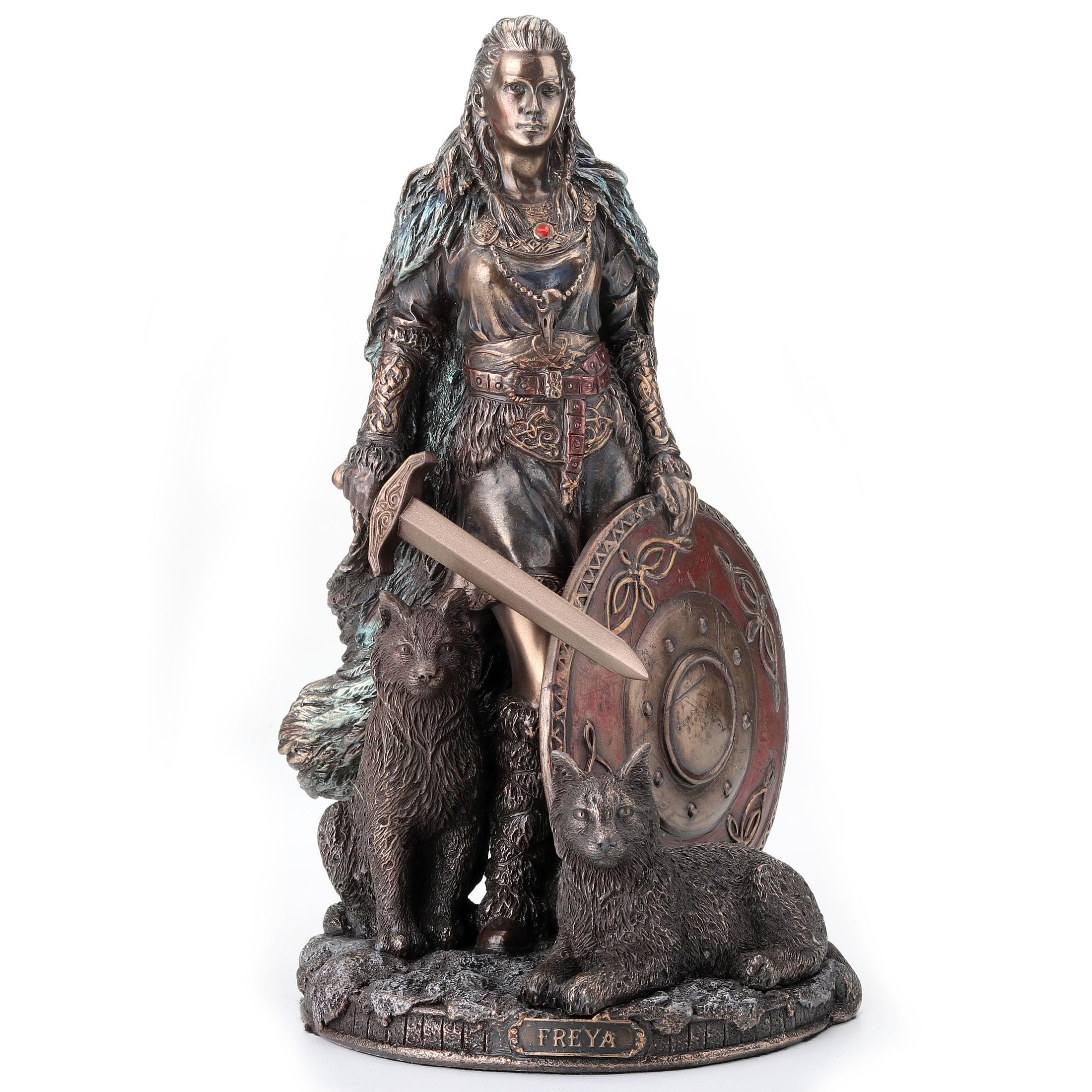 Veronese Design 8 1/4 Shield Maiden Freya Norse Goddess of Love Beauty and War Cold Cast Resin Sculpture Antique Bronze Finish Statue