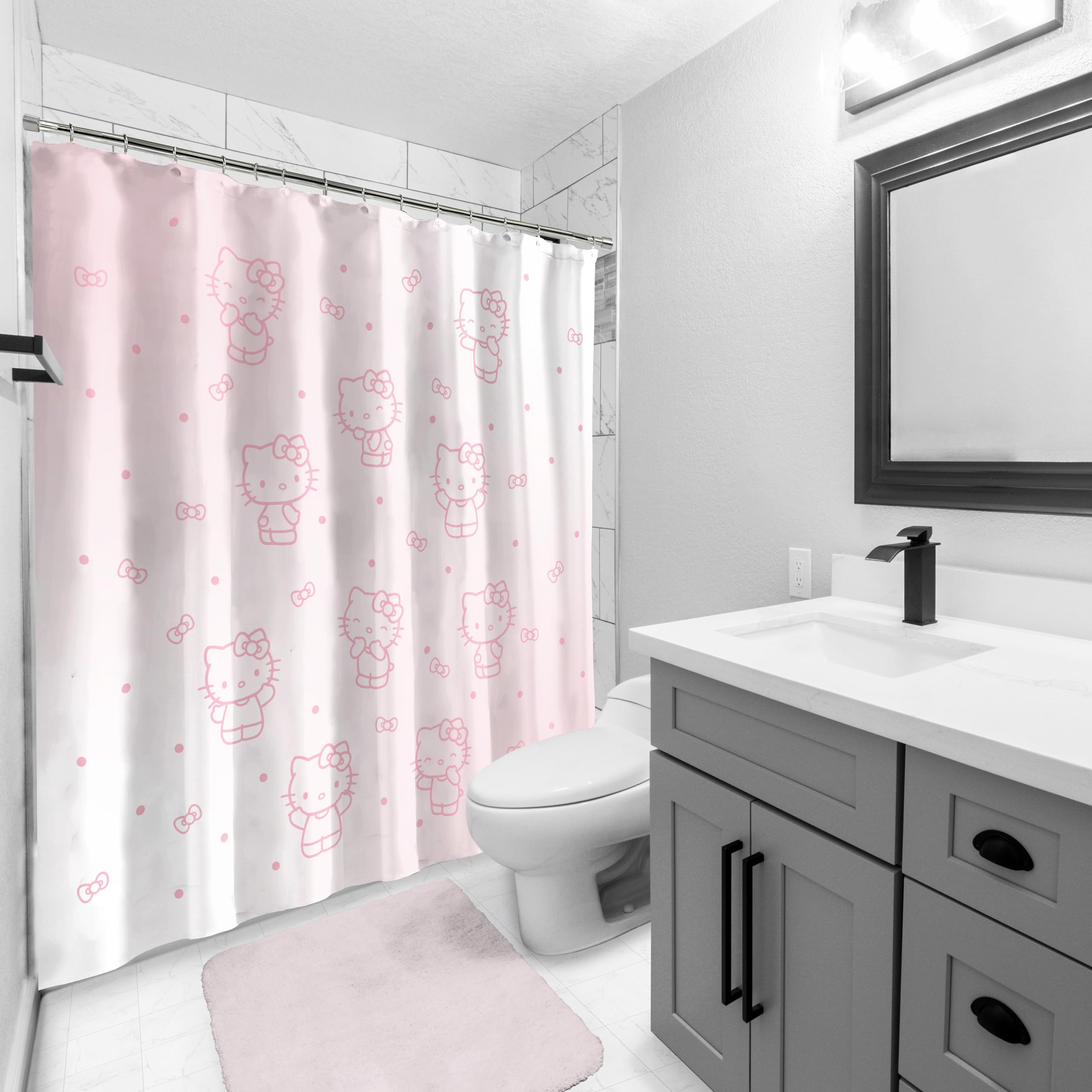 Jay Franco Sanrio Hello Kitty Shower Curtain - Pink Ombre Stars Kawaii Bathroom Décor - 70 x 72 Inch Washable Fabric Curtain