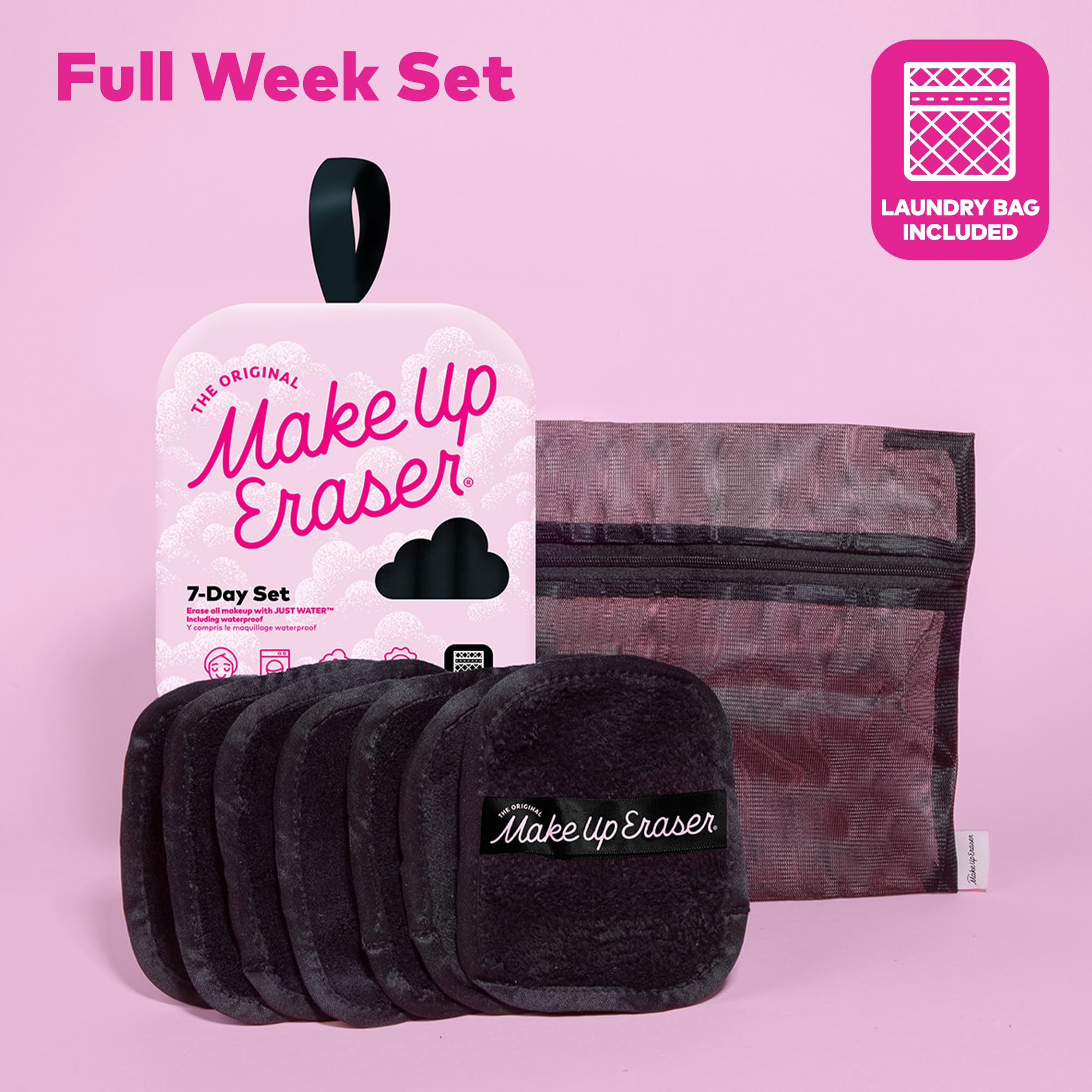 The Original MakeUp Eraser, 7-Day Set, Erase All Makeup with Just Water, Including Waterproof Mascara, Eyeliner, Foundation, Lipstick, Sunscreen, and More! 7ct: Chic Black 7 Count (Pack of 1)