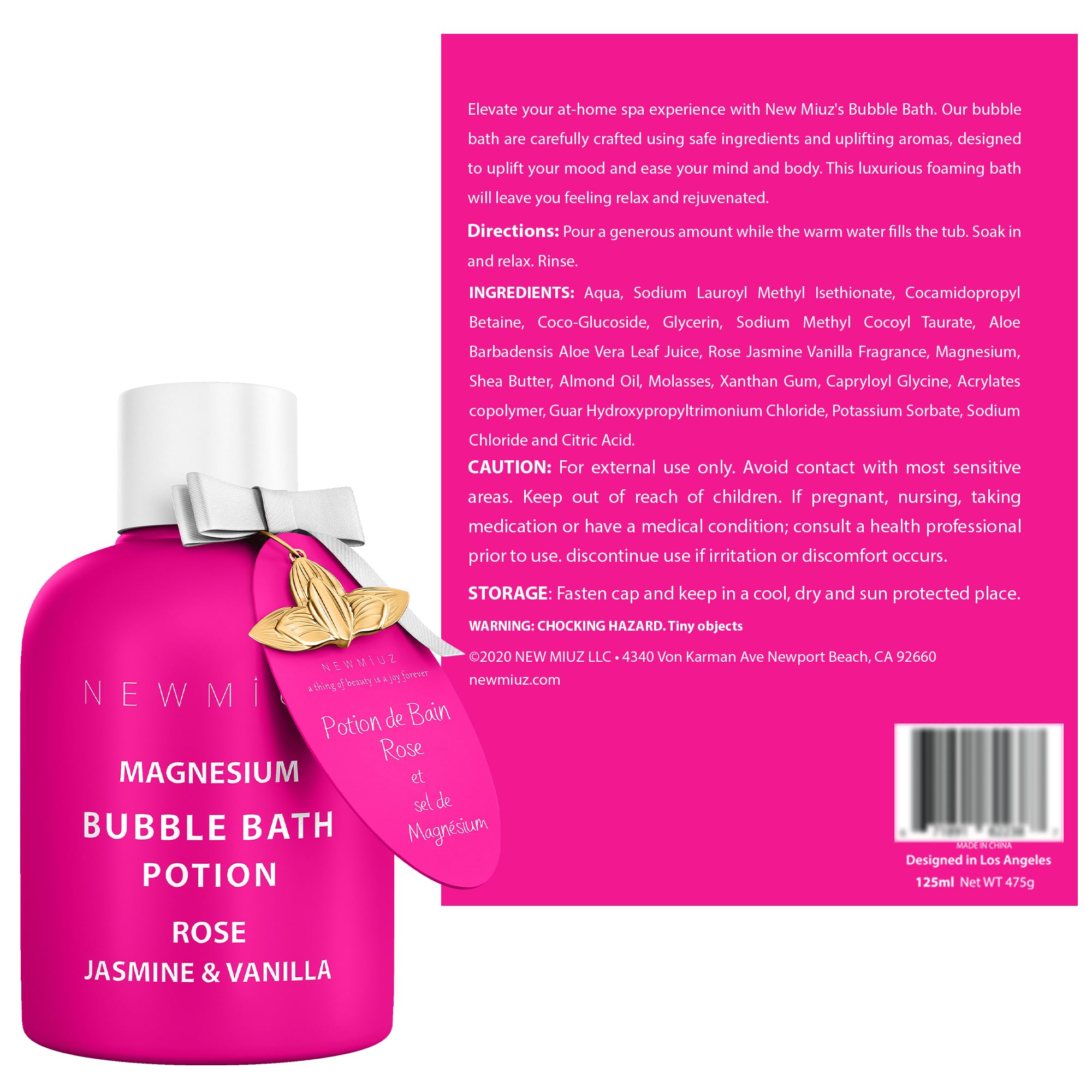 Magnesium Bubble Bath Rose Jasmine Vanilla Long Lasting Foam for Sore Muscles Epsom Salt Moisturizing Relaxing Stress Relief Spa Gift for Women: Magnesium Bubble Bath Rose Jasmine Vanilla Long Lasting Foam for Sore Muscles Epsom Salt Moisturizing Relaxing Stress Relief Spa Gift for Women