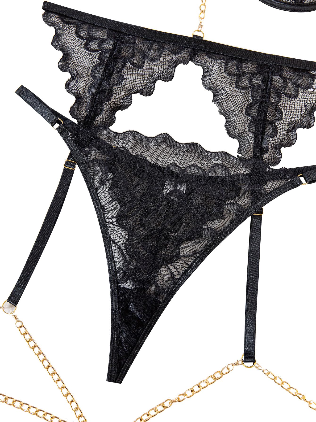 Lilosy Sexy Choker Floral Lace Underwire Push Up Garter Belt Lingerie Set for Women Sheer Bra and Panty 3 Piece: Medium Chain Black