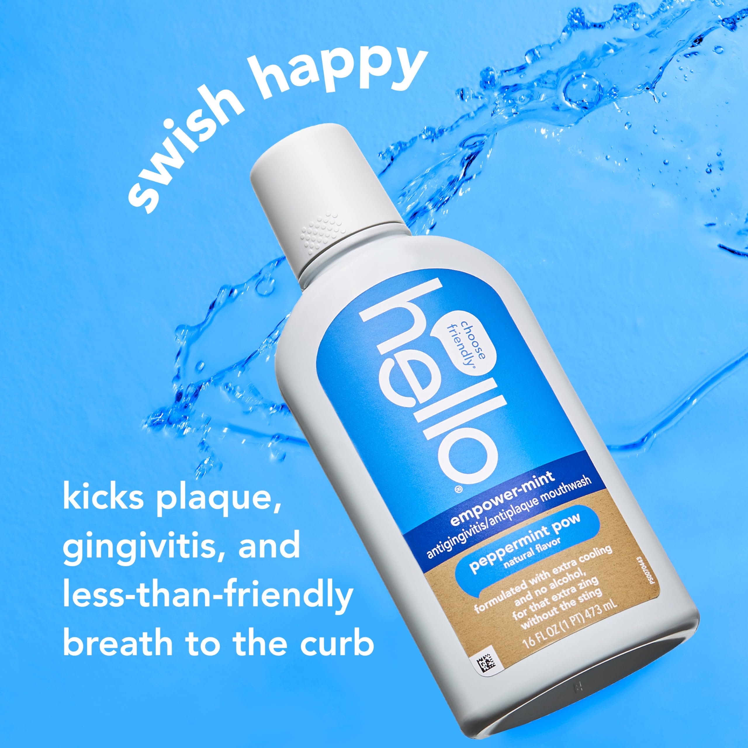 Hello Peace Out Plaque, Antigingivitis Alcohol Free Mouthwash, Natural Mint with Aloe Vera and Coconut Oil, Fluoride Free, Vegan, SLS Free and Gluten Free, 16 Ounce (Pack of 3): Peppermint Pow 16 Fl Oz (Pack of 3)