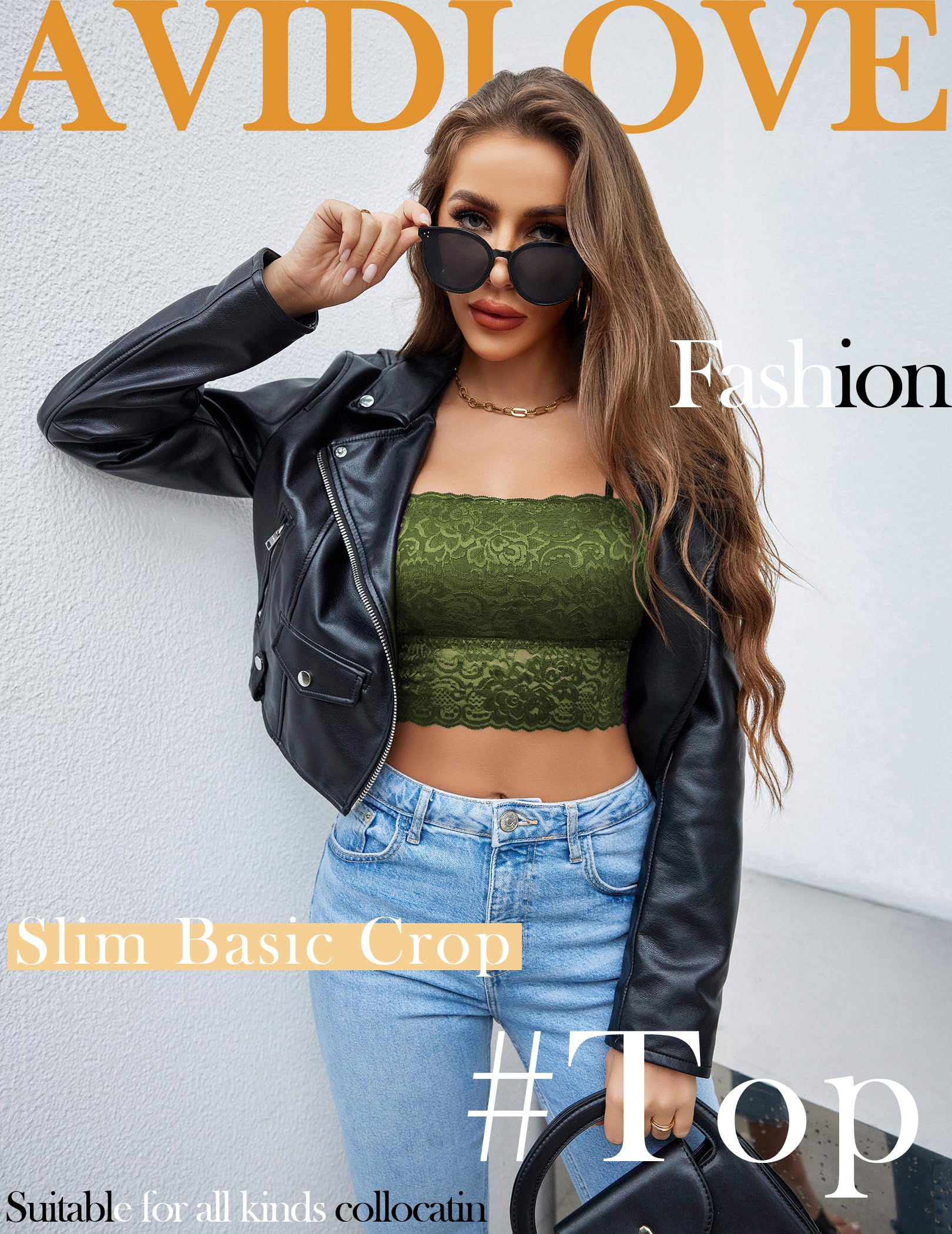 Avidlove Bralettes for Women Lace Spaghetti Strap Tank Top Tube Slim Basic Camisole: Small Army Green