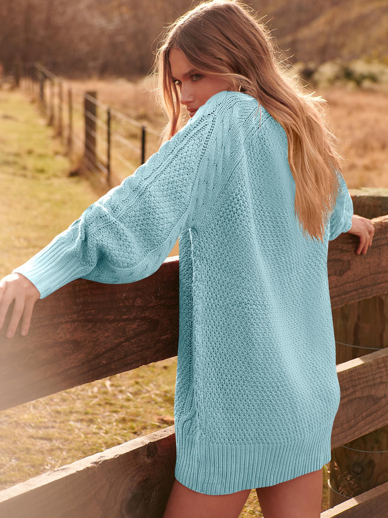 ANRABESS Women Long Sleeve Oversized Cable Knit Chunky Baggy Loose Pullover Tunic Mini Sweater Dress 2025 Trendy Fall Outfits: Blue Medium