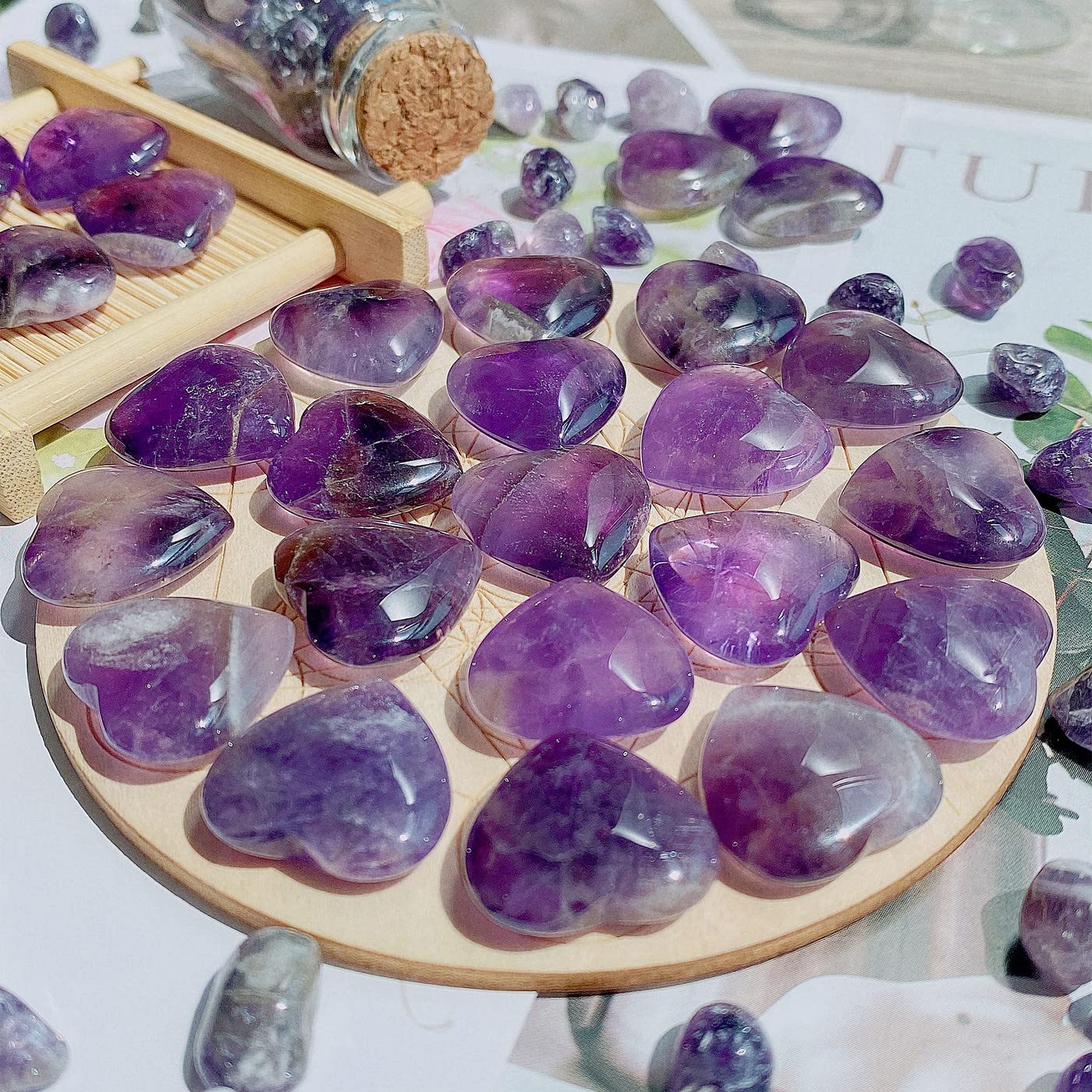 20 PCS Rose Quartz Heart Crystals Natural Crystal Polished Healing Cute Mini Pocket Stones Palm Thumb Love Gemstones Set Bulk Wholesale Reiki Energy Balancing Meditation Pink Heart Gifts for Mother Women: Amethyst - 20PCS
