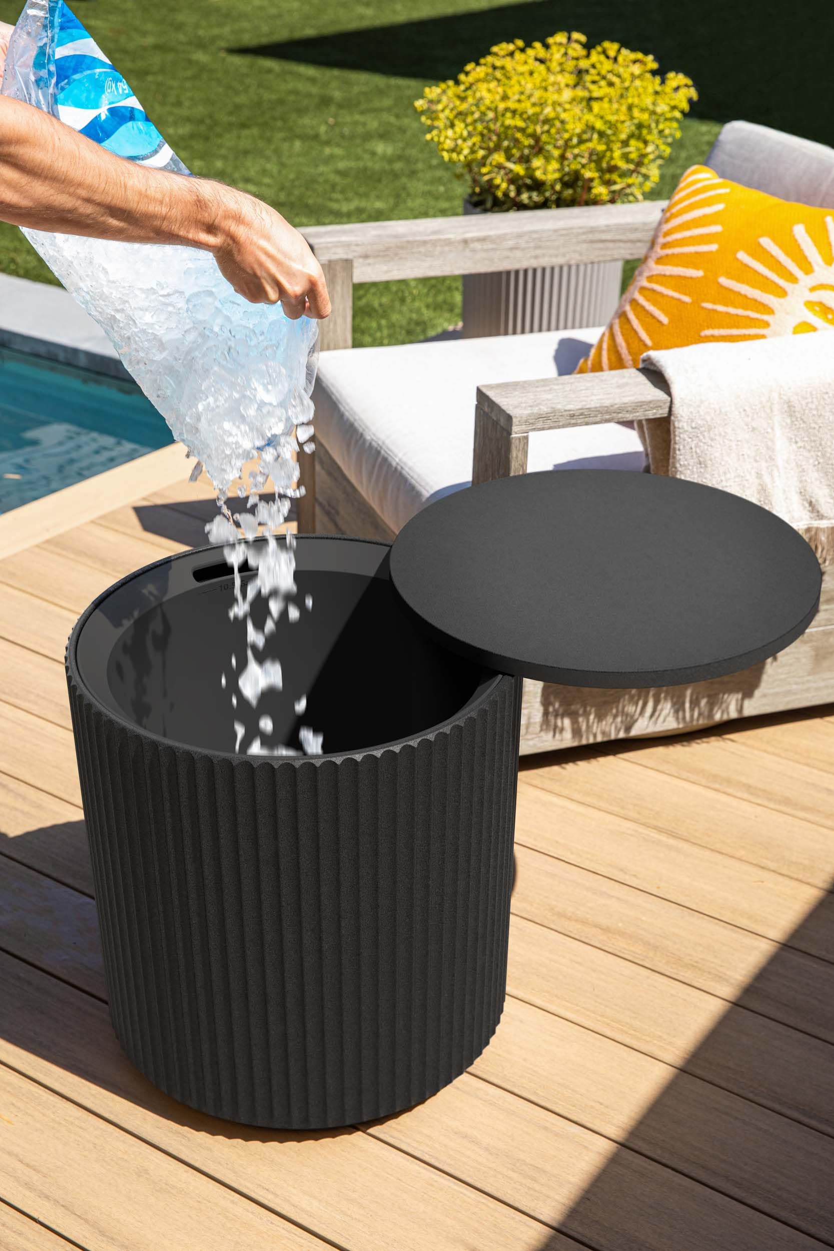 Veradek Outdoor Cooler Side Table - 2 in 1, Black, 21 inch: Black Fluted Surface