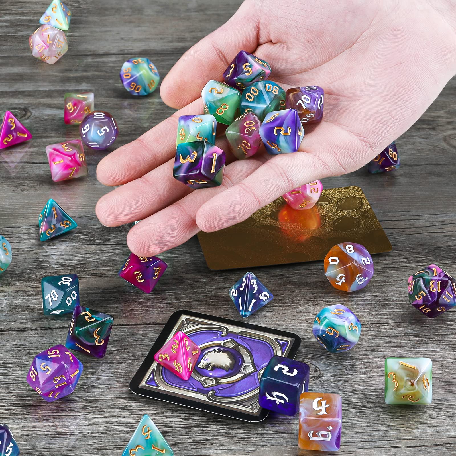 Surhugvy DND Dice Set, 7 X 7 (49 Pieces) Polyhedral Dice Set for Dungeons and Dragons DND RPG MTG Table Games with 7 Pack Black Bags: 49pcs