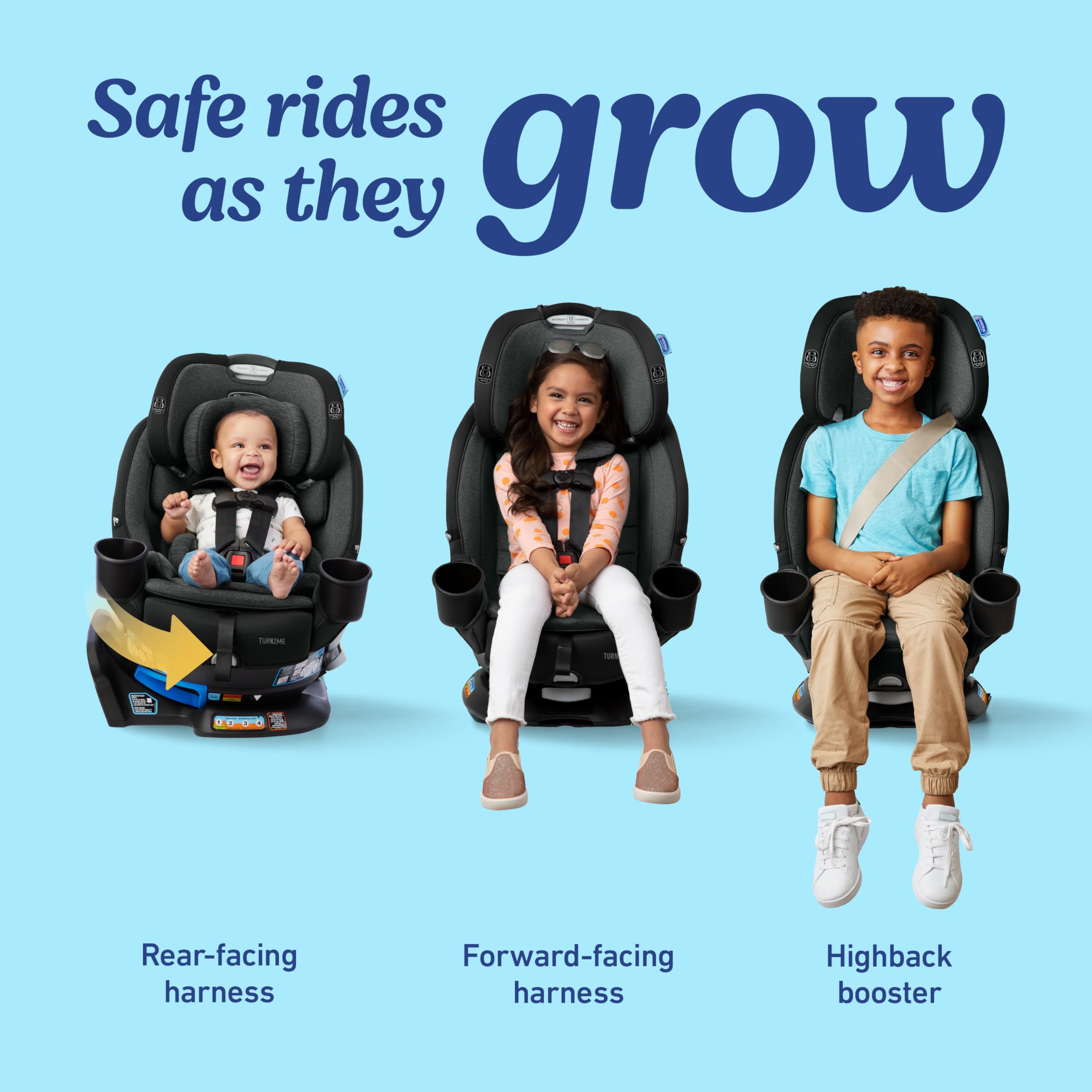 Graco Turn2Me 3-in-1 Convertible Car Seat, Rotating Seat feature, with Rear-Facing, Forward-Facing and Highback Booster options in Cambridge: Graco Turn2Me 3-in-1 Car Seat with Rotating Feature, Highback Booster, for Newborn to Toddler up to 100lbs, in Manchester