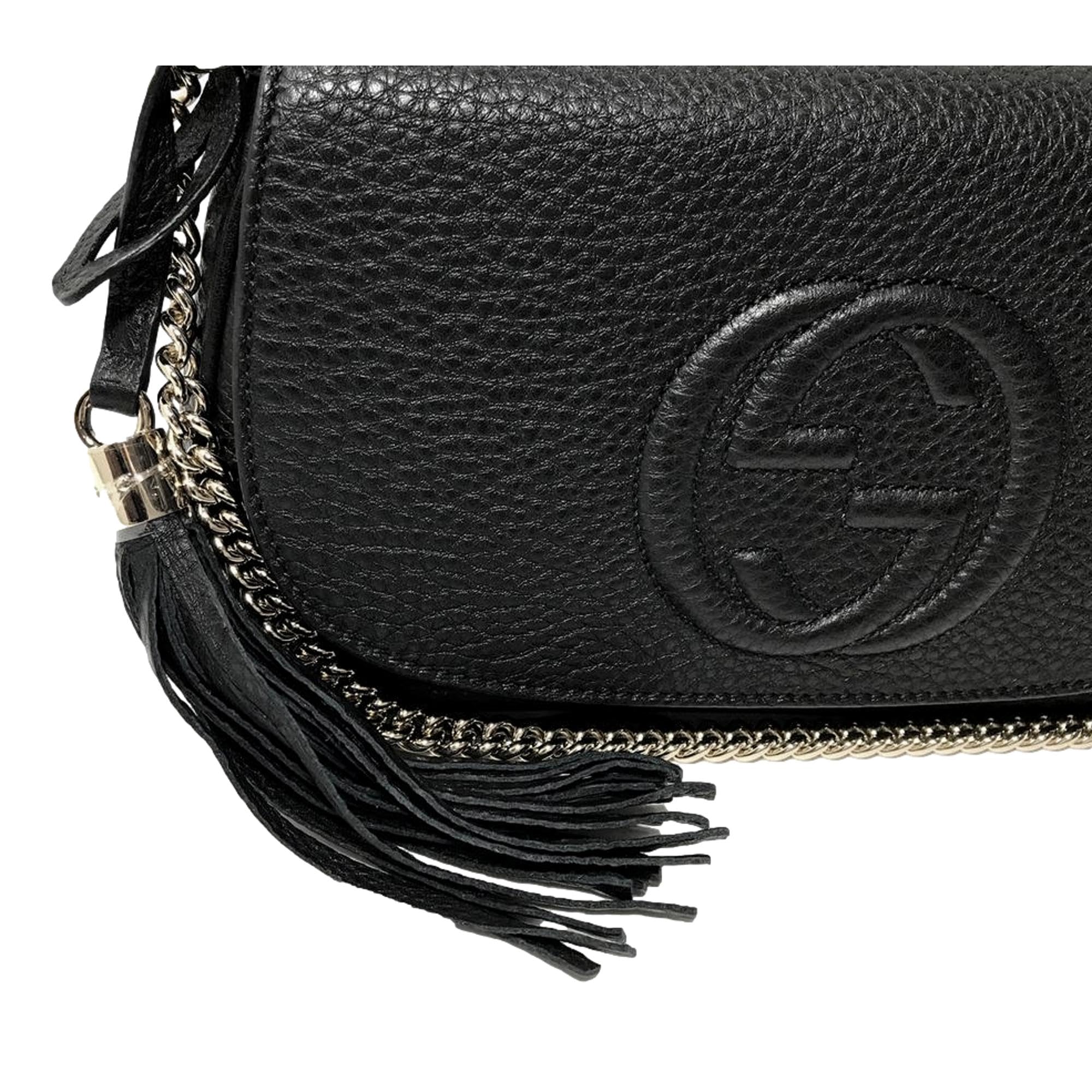 Gucci Soho Leather Flap Shoulder Bag Black Gold Tassel New Authentic: Gucci Soho Leather Flap Shoulder Bag Black Gold Tassel New Authentic