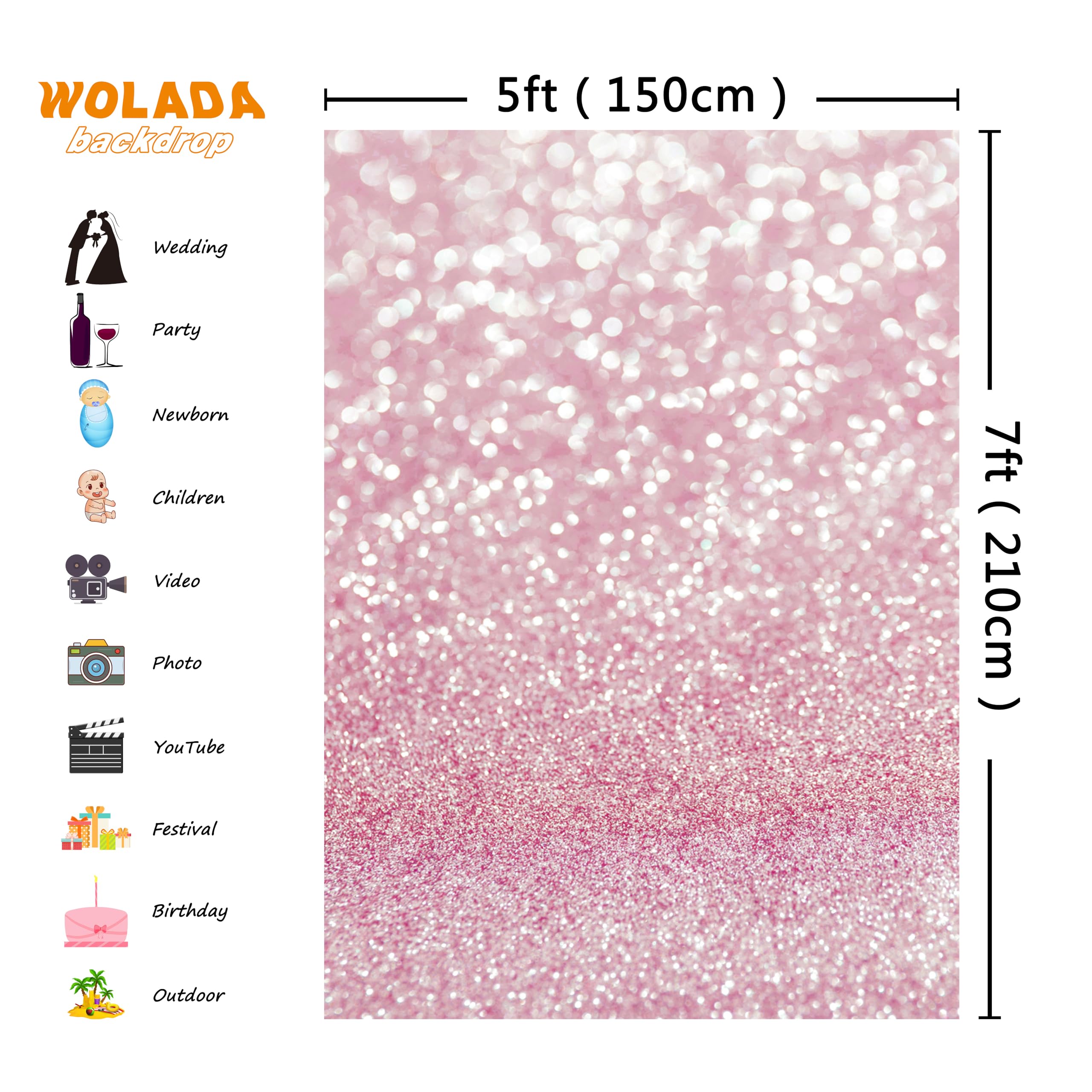 WOLADA Gold Backdrop Bokeh Photography Backdrop 5x7FT 11791: 7x5FT Pink