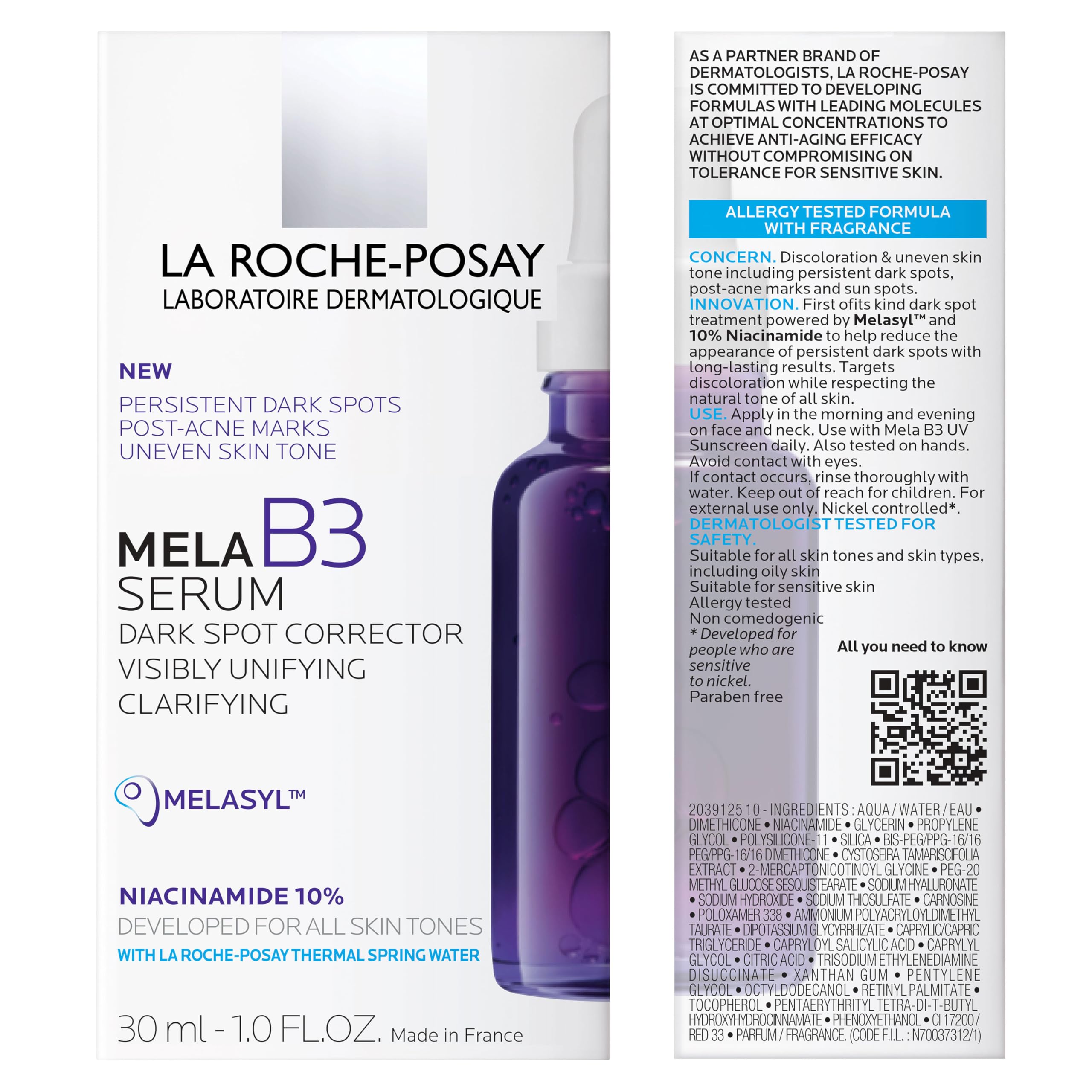La Roche-Posay Mela B3 Serum, Dark Spot Corrector With Anti-Aging Melasyl + 10% Niacinamide, Discoloration Correcting Serum for Sun Spots, Age Spots & Post-Acne Marks: 1 Fl Oz (Pack of 1)