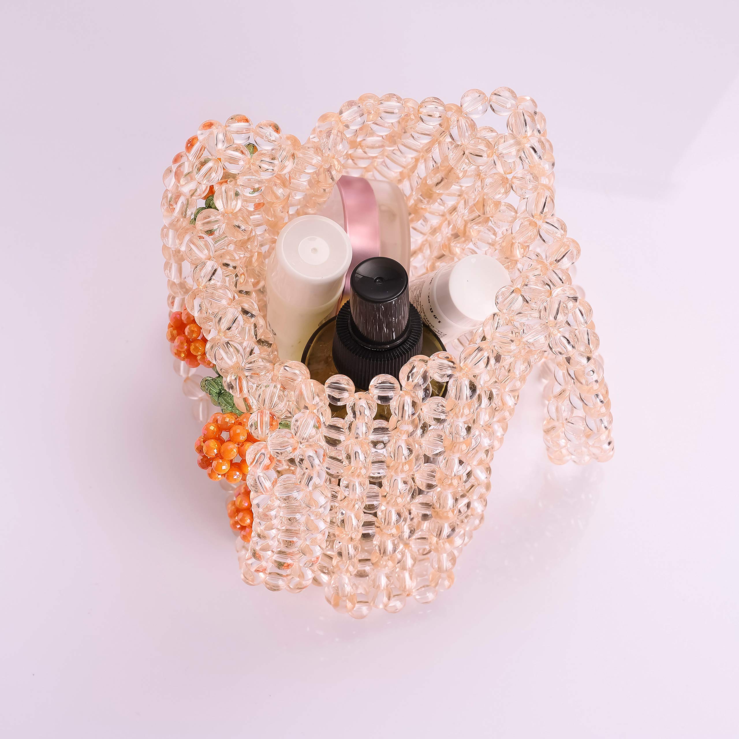 Abvokury YIFEI Women Orange Colored Transparent Flower Beaded Acrylic Shoulderbag Evening Bags for Wedding Party: Abvokury YIFEI Women Orange Colored Transparent Flower Beaded Acrylic Shoulderbag Evening Bags for Wedding Party