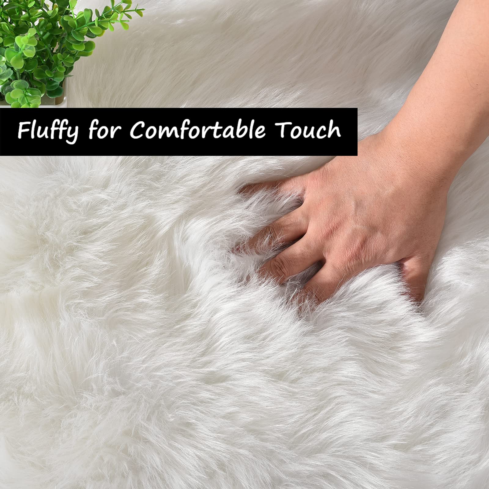 Goolela Black Fluffy Faux Fur Rug 2x3 Black Fuzzy Furry Sheepskin Rug Small Carpet for Bedroom Dorm Bathroom Washable Rectangle: 2' x 3' (Rectangular) White