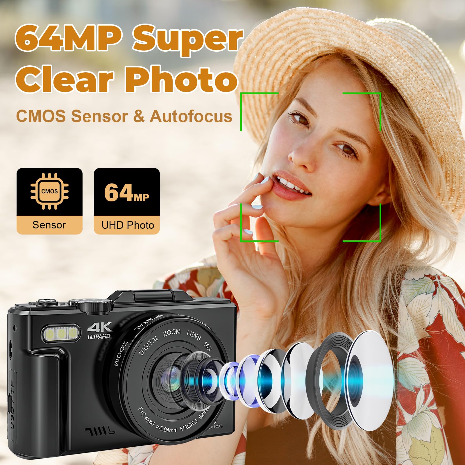 4K Digital Camera - Digital Cameras for Photography - 64MP Vlogging Camera for YouTube - Autofocus Video Camera 3" 180° Flip Screen with 18X Zoom - Compact Travel Cameras with 32GB SD Card 2 Batteries: 4K Digital Camera - Digital Cameras for Photography - 64MP Vlogging Camera for YouTube - Autofocus Video Camera 3" 180° Flip Screen with 18X Zoom - Compact Travel Cameras with 32GB SD Card 2 Batteries