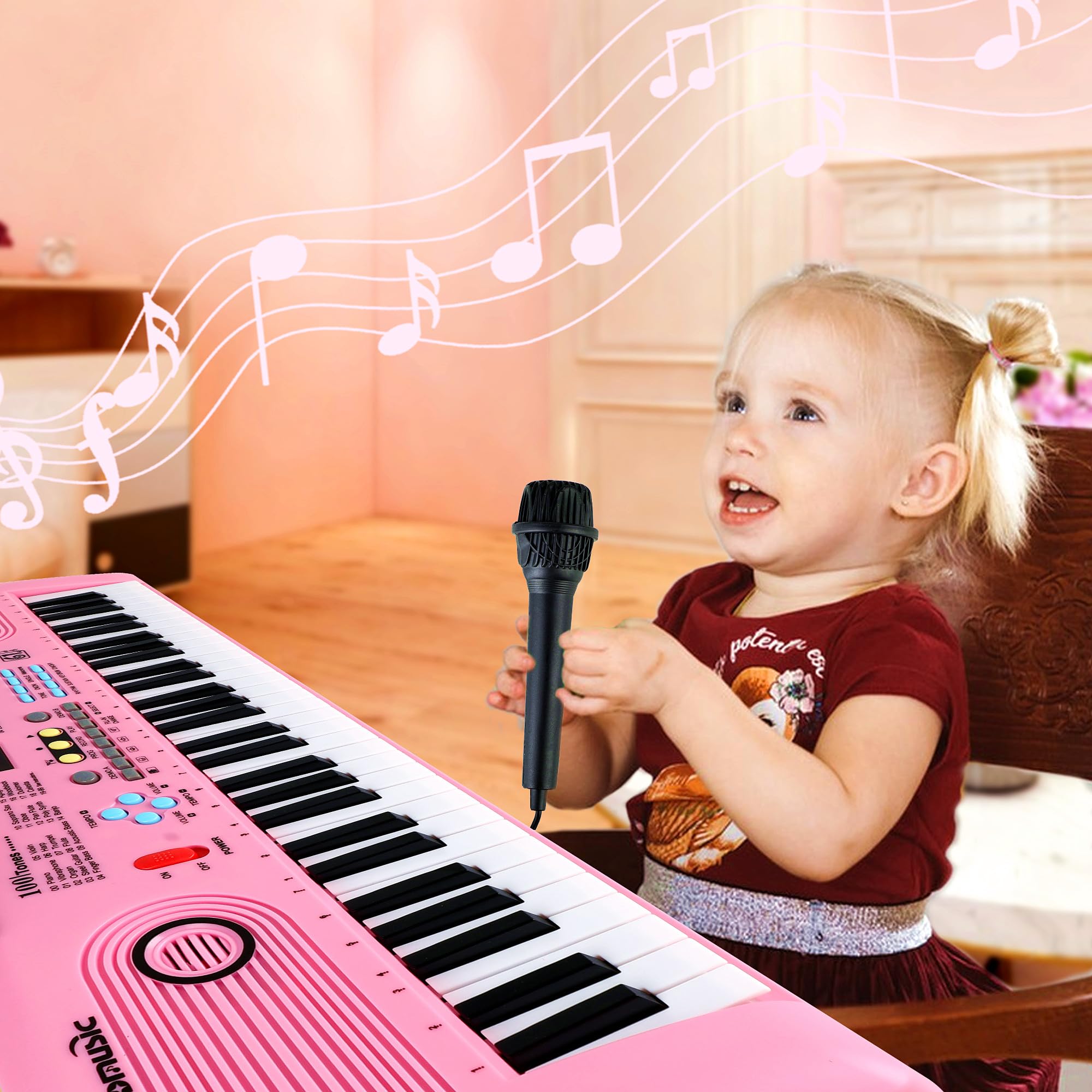 Keyboard Piano 61 Key Electric Digital Piano Music keyboard w/Microphone Portable Piano For Kids Beginner Birthday Christmas Gifts Pink: pink 61 key piano