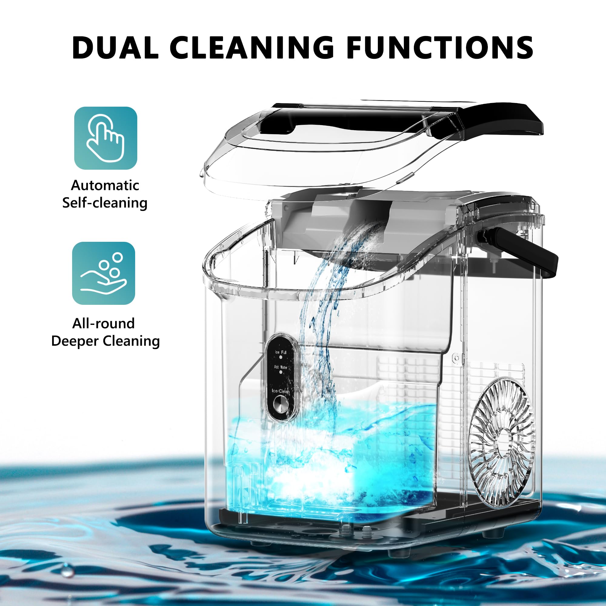 EUHOMY Nugget Ice Maker Countertop with Handle, Ready in 6 Mins, 34lbs Per Day, Removable Top Cover, Auto-Cleaning, Portable Sonic Ice Maker with Basket and Scoop, for Home/Party/RV/Camping (): Steel Light Silver