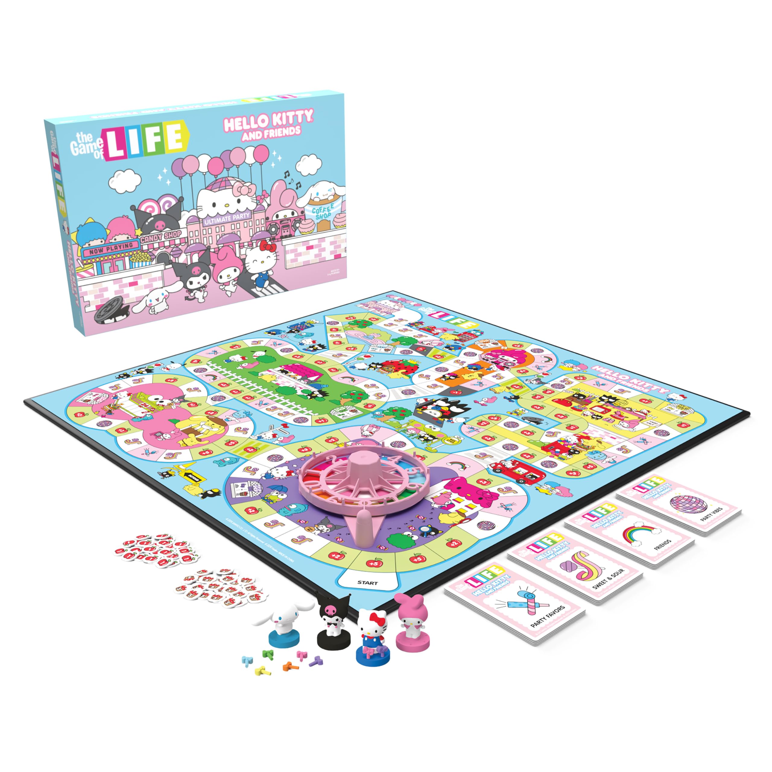 The Game of Life: Hello Kitty and Friends Board Game, Collect Apples and Buy Bows on The Way to The Ultimate Party, Play as Hello Kitty, Kuromi, & More, Officially Licensed Collectible & Merchandise
